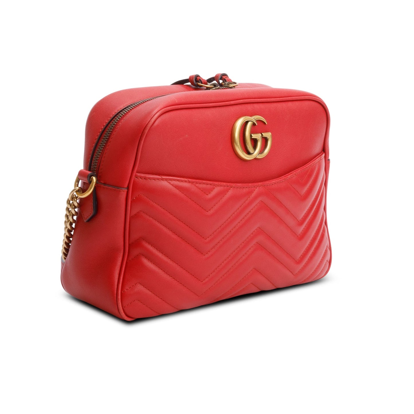 Gucci Red Calfskin Medium GG Marmont Chain Shoulder Bag