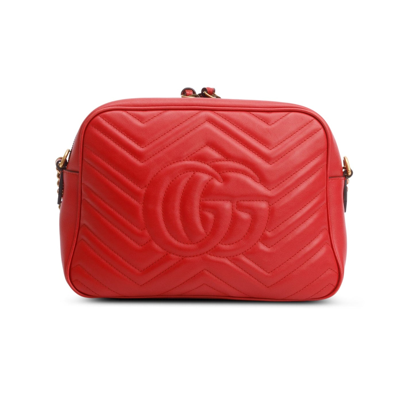 Gucci Red Calfskin Medium GG Marmont Chain Shoulder Bag
