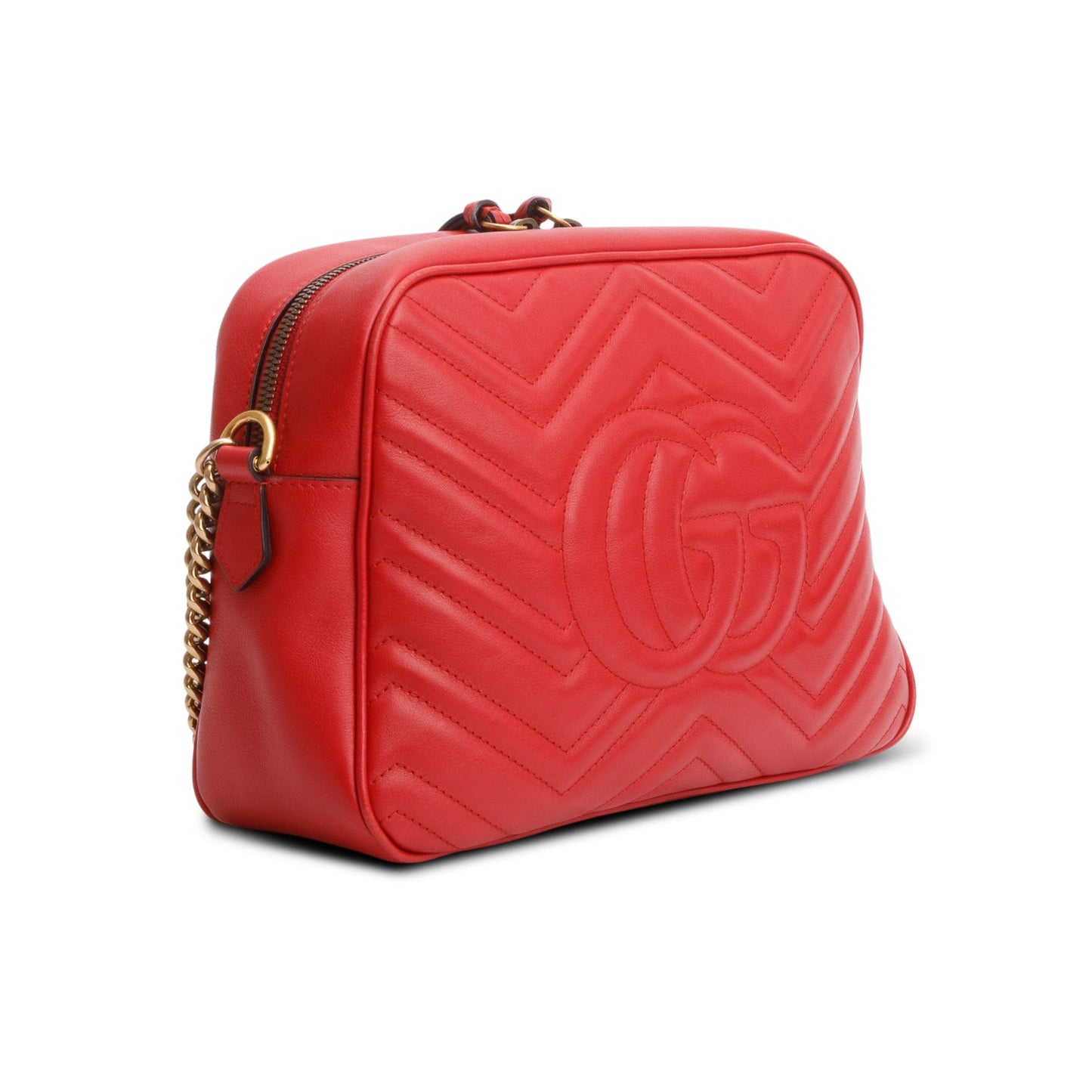 Gucci Red Calfskin Medium GG Marmont Chain Shoulder Bag