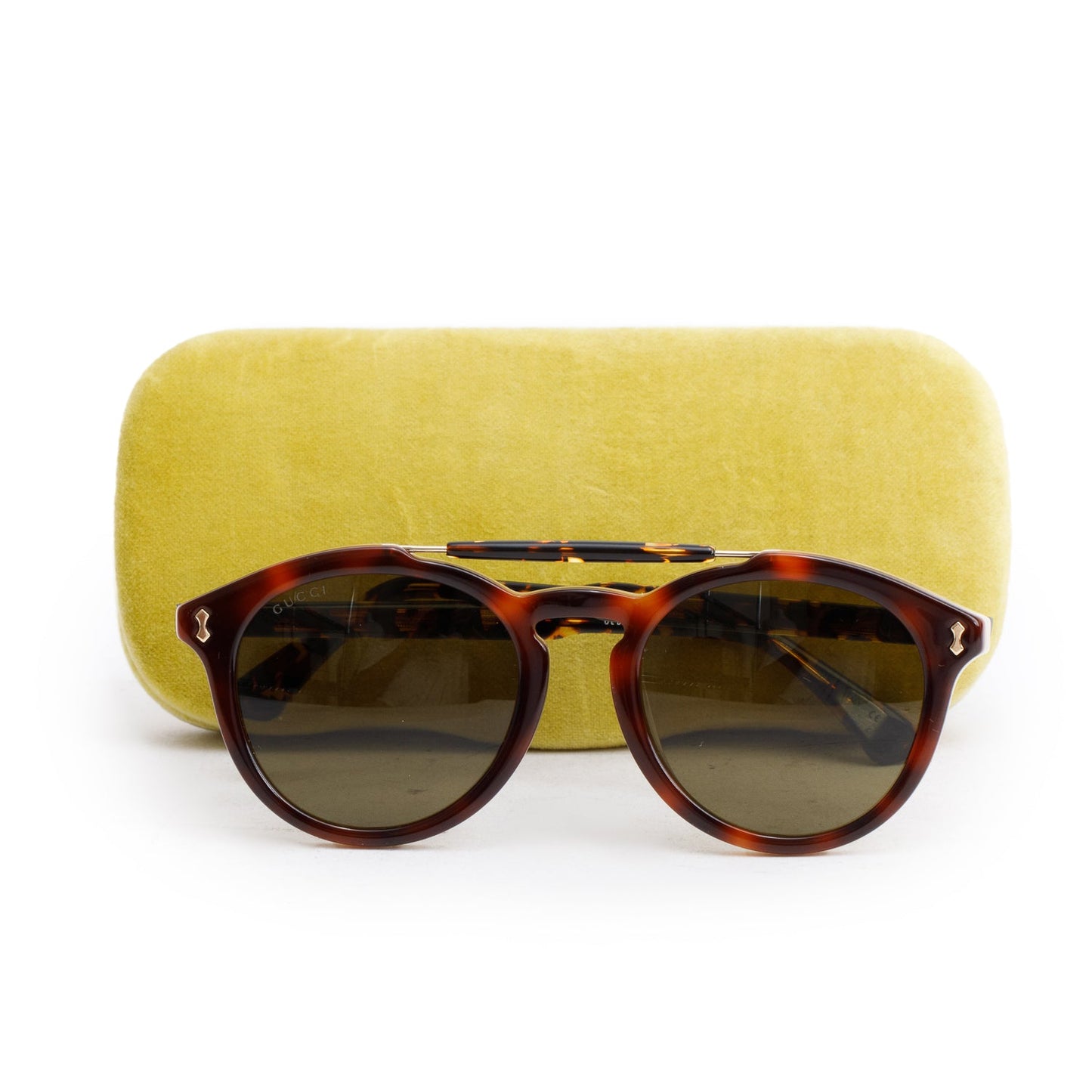 Gucci GG0124SA Tortoise Acetate Round Avana Sunglasses