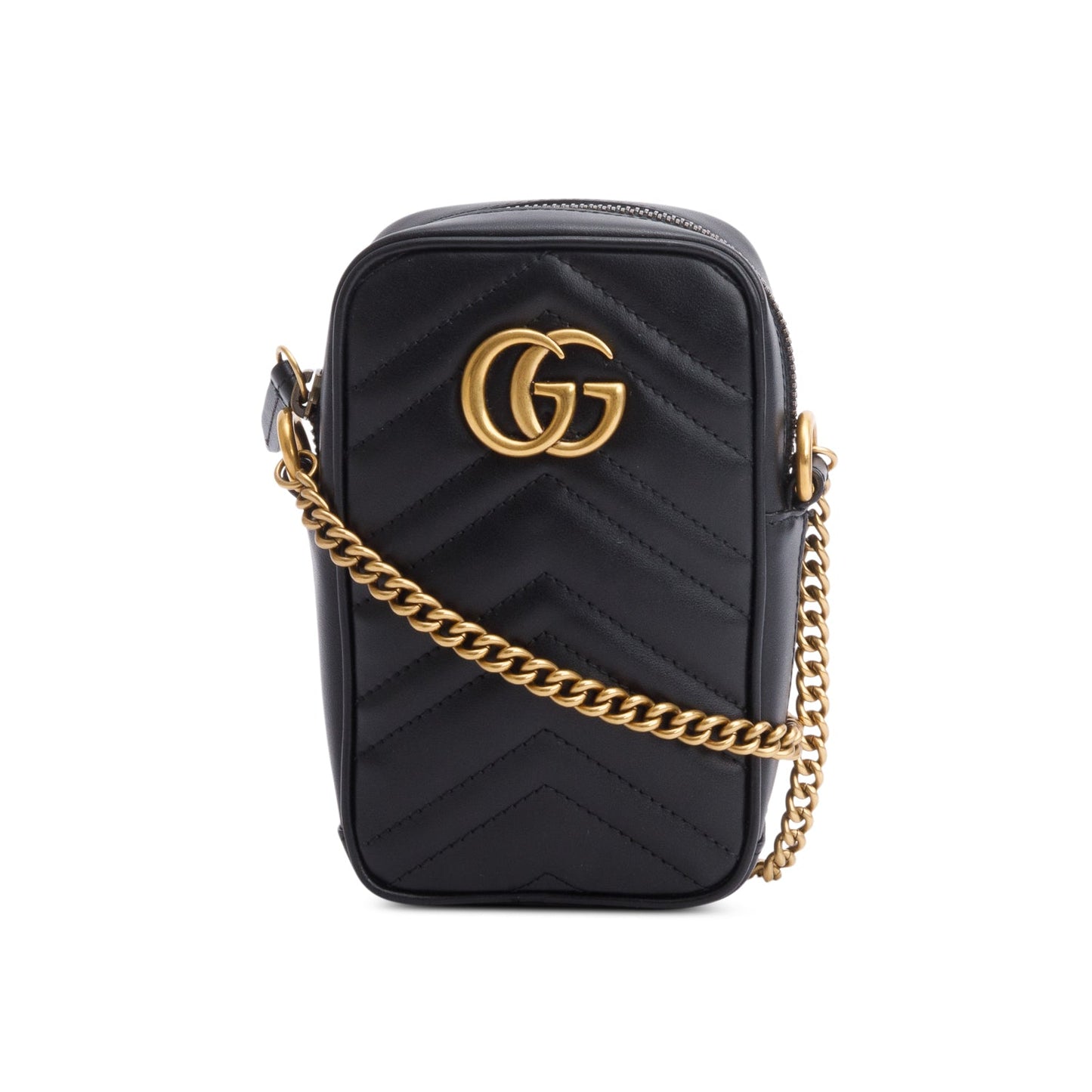 Gucci Black Matelasse Calfskin Leather Mini GG Marmont Crossbody Bag
