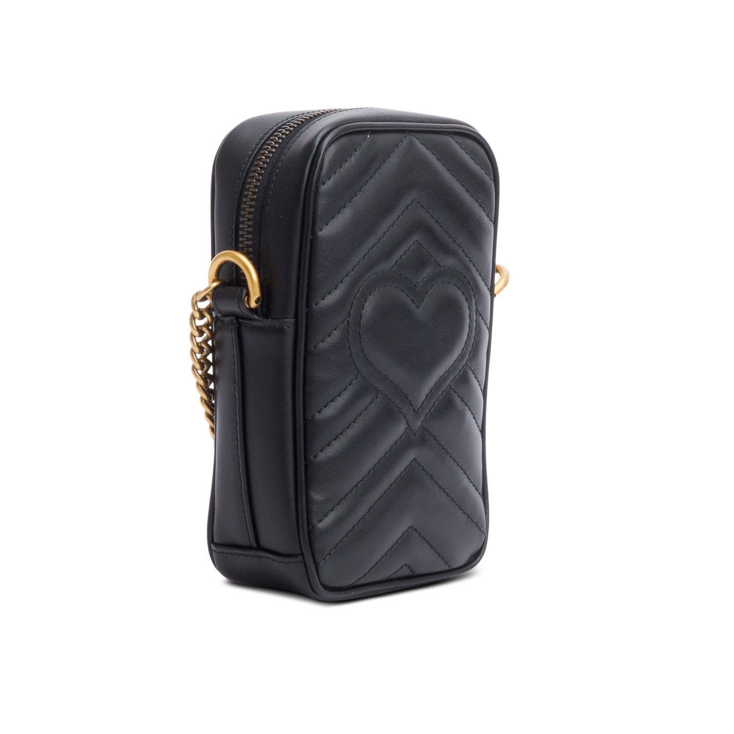Gucci Black Matelasse Calfskin Leather Mini GG Marmont Crossbody Bag