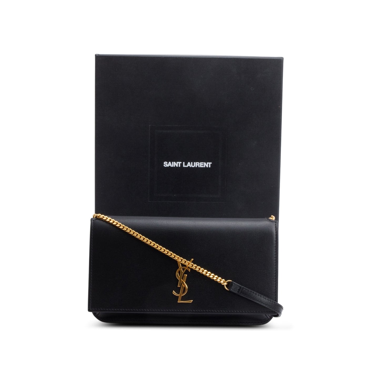 Saint Laurent Black Smooth Calfskin Leather Cassandre Phone Holder