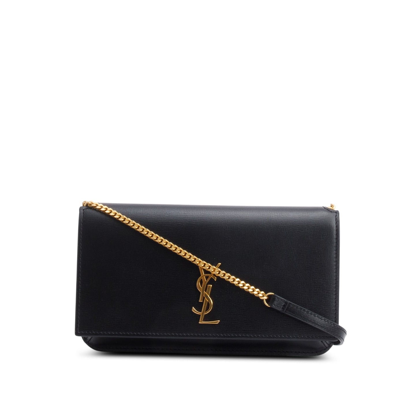 Saint Laurent Black Smooth Calfskin Leather Cassandre Phone Holder