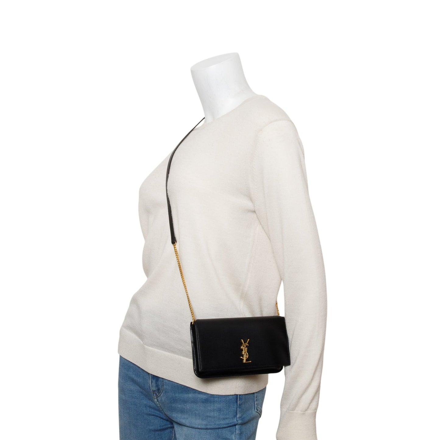 Saint Laurent Black Smooth Calfskin Leather Cassandre Phone Holder