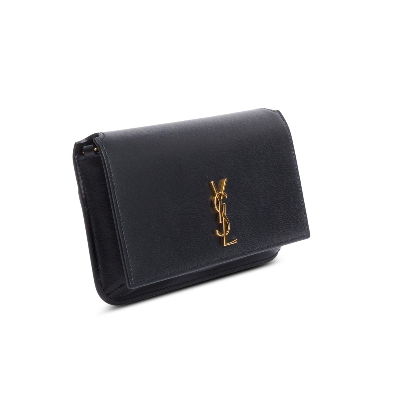Saint Laurent Black Smooth Calfskin Leather Cassandre Phone Holder