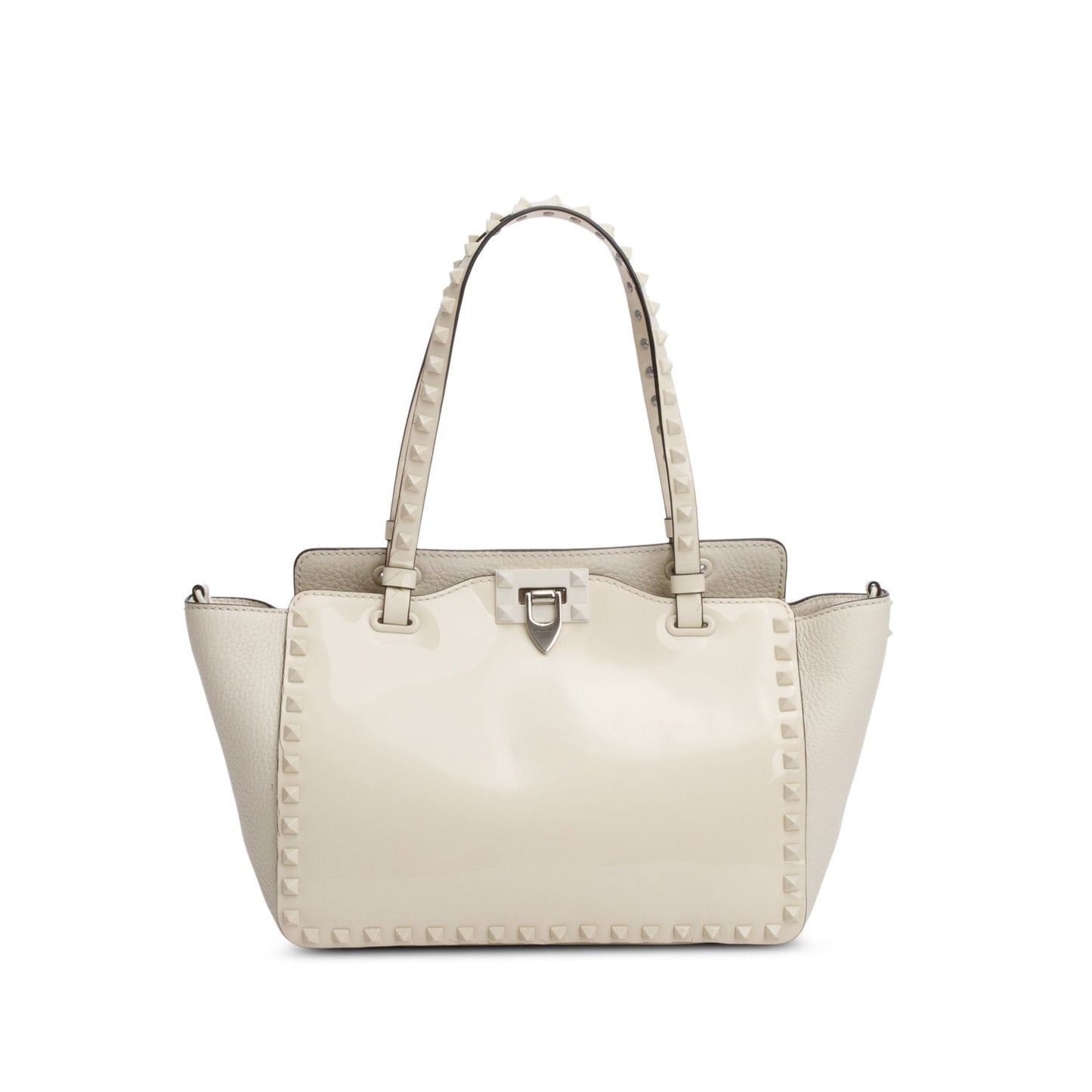 Valentino White Patent & Calfskin Leather Small Rockstud Tote Bag
