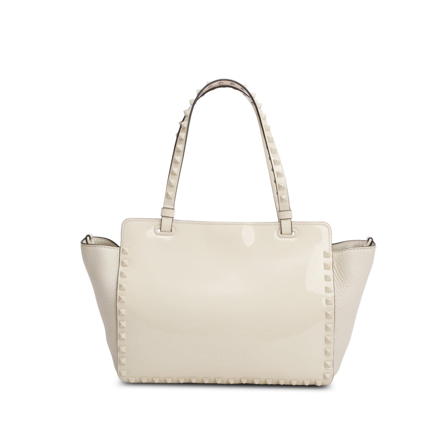 Valentino White Patent & Calfskin Leather Small Rockstud Tote Bag