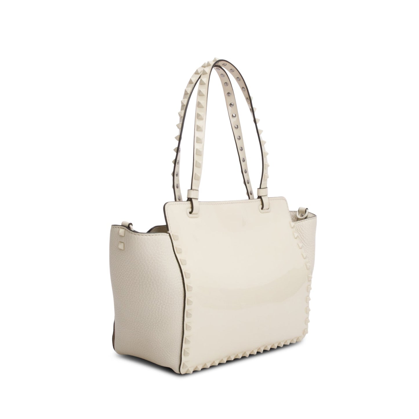 Valentino White Patent & Calfskin Leather Small Rockstud Tote Bag