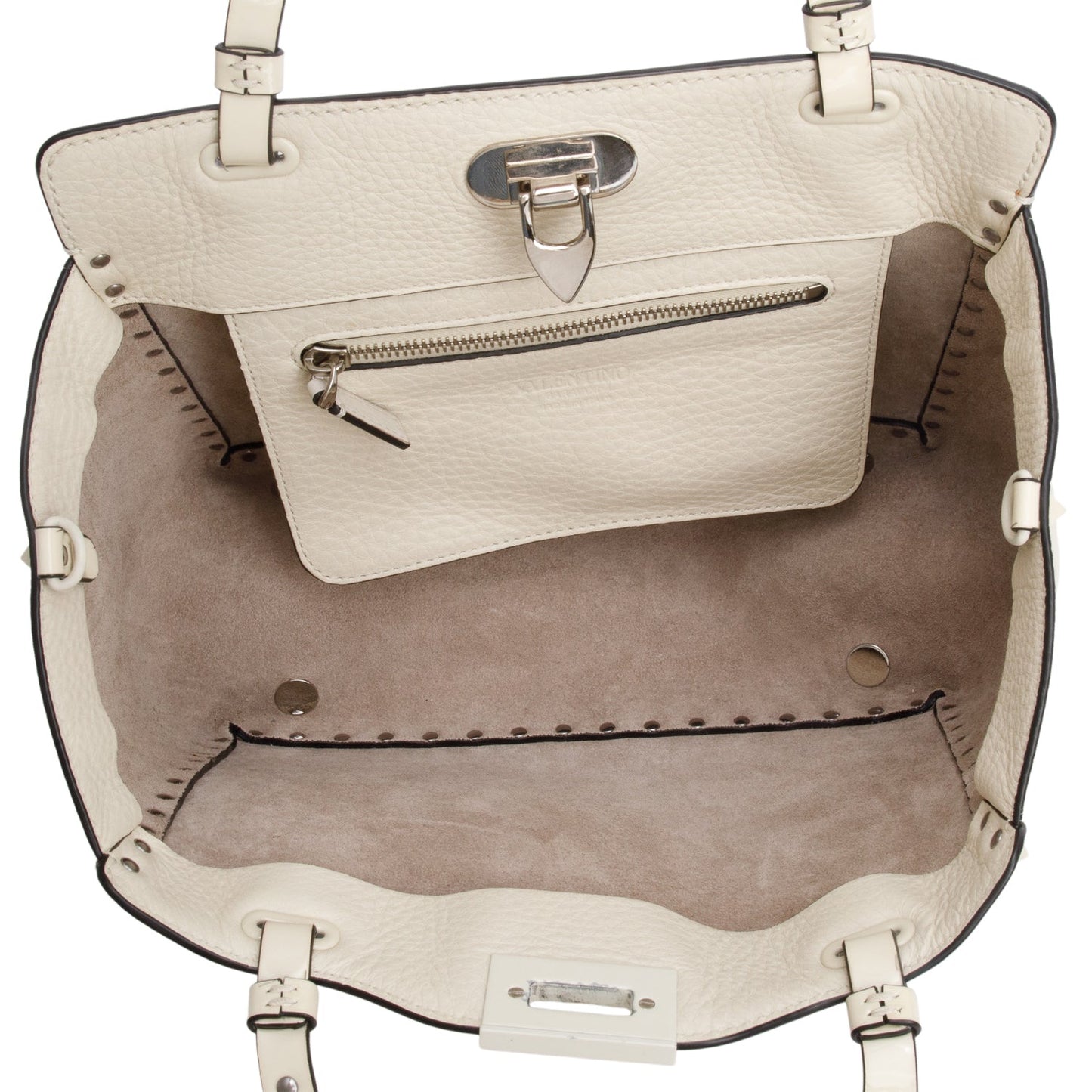 Valentino White Patent & Calfskin Leather Small Rockstud Tote Bag