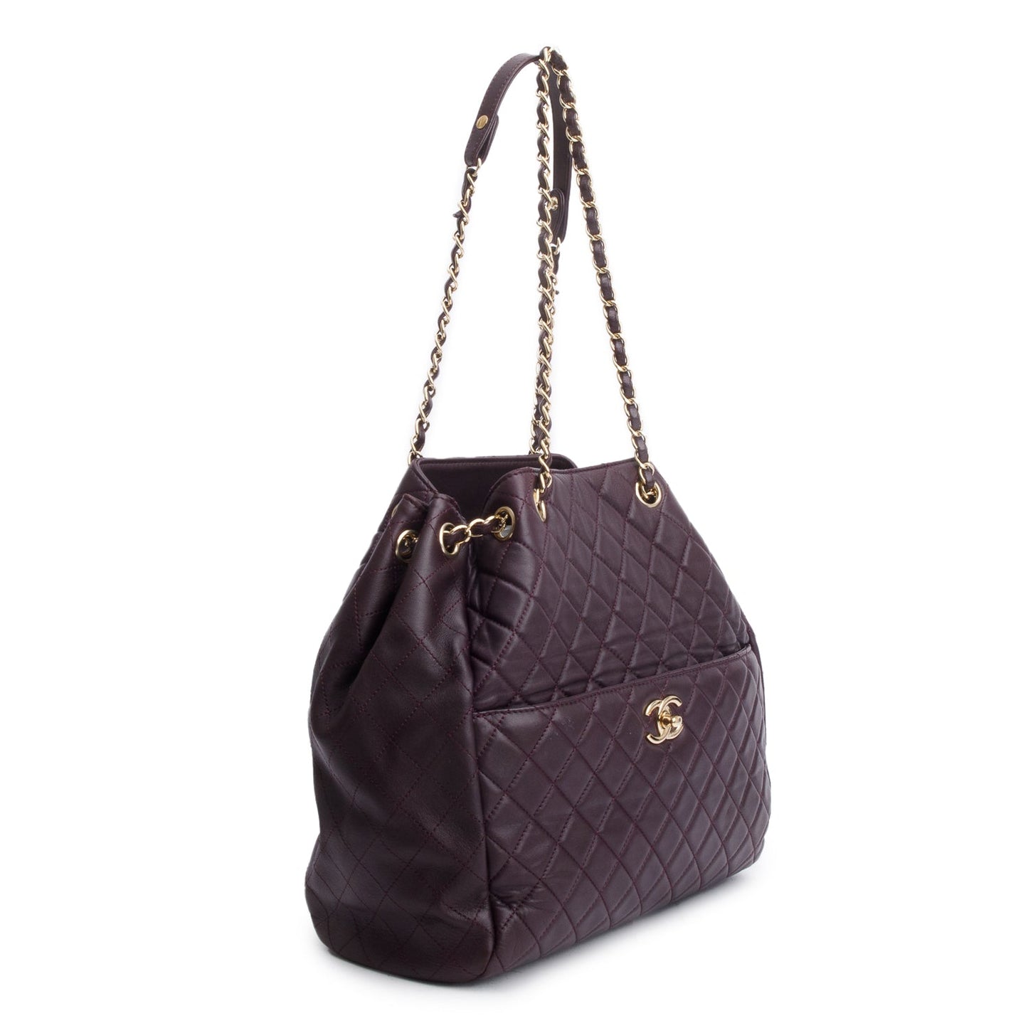 Chanel Purple Quilted Lambskin Drawstring Tote Bag
