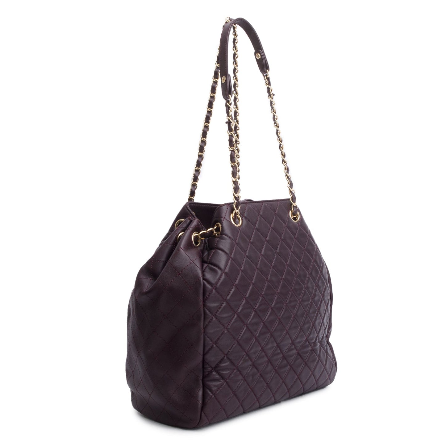 Chanel Purple Quilted Lambskin Drawstring Tote Bag