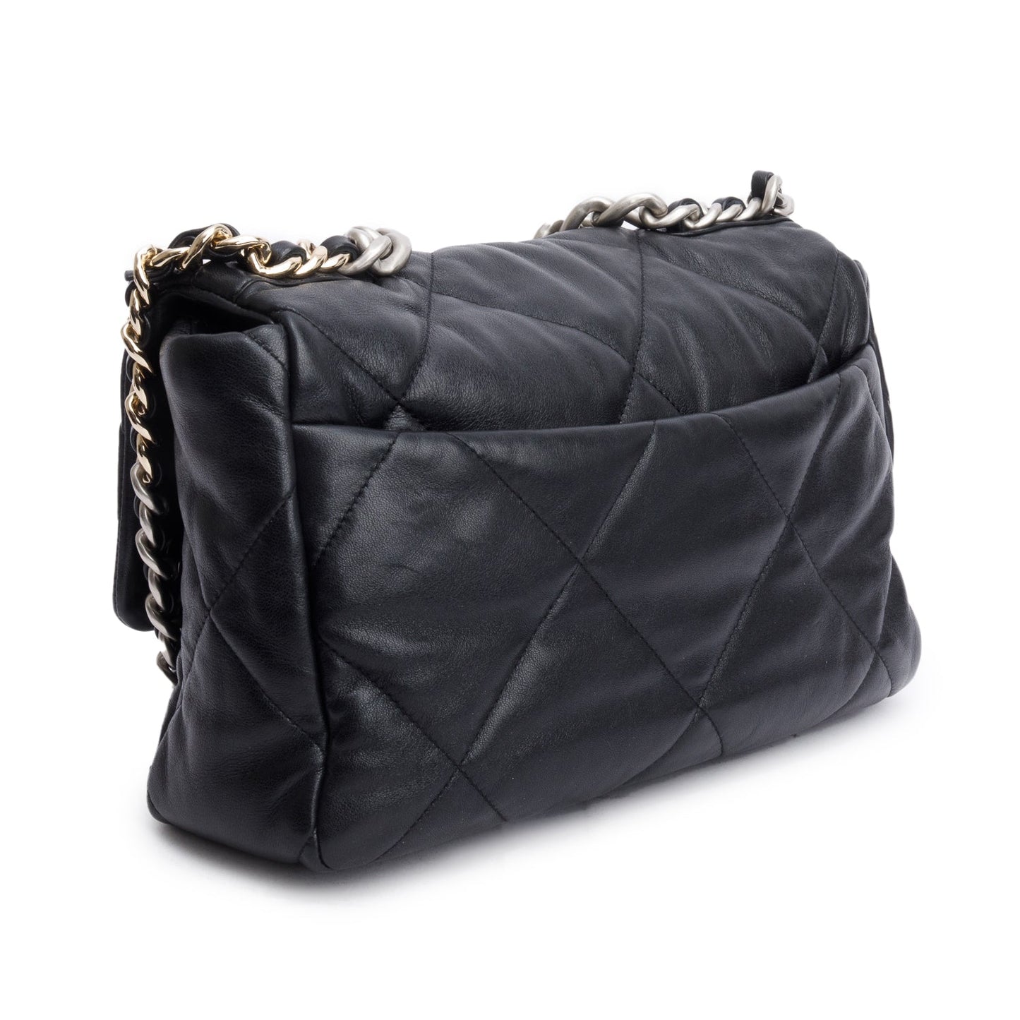 Chanel 2022 Black Lambskin Quilted Large 19 Flap Bag