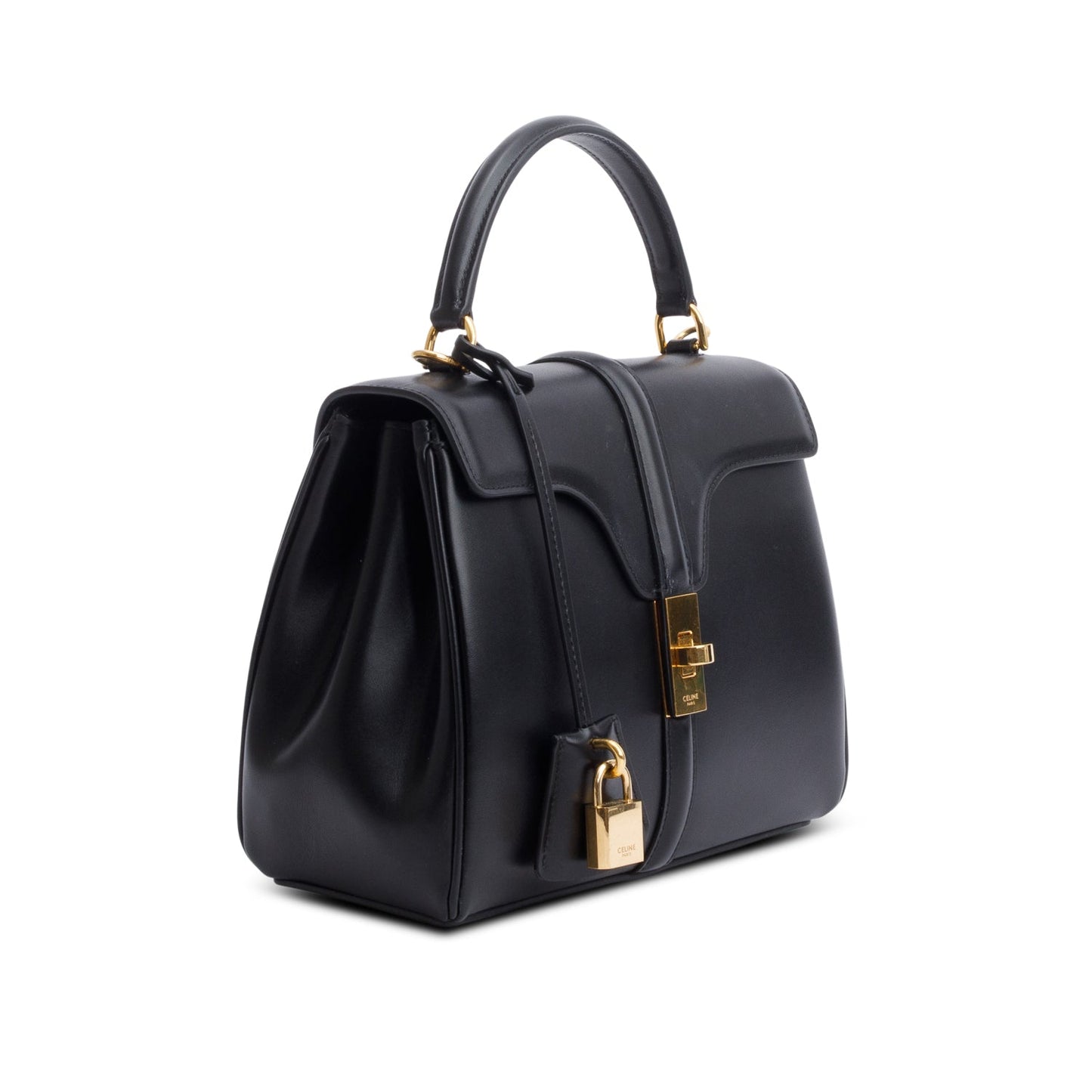 Celine 2023 Black Satinated Calfskin Small 16 Top Handle Bag
