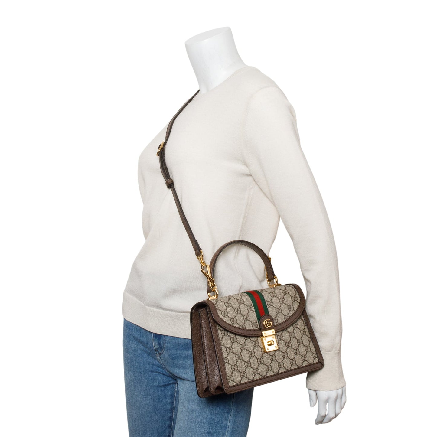 Gucci 2022 GG Supreme Ophidia Medium Top Handle Bag