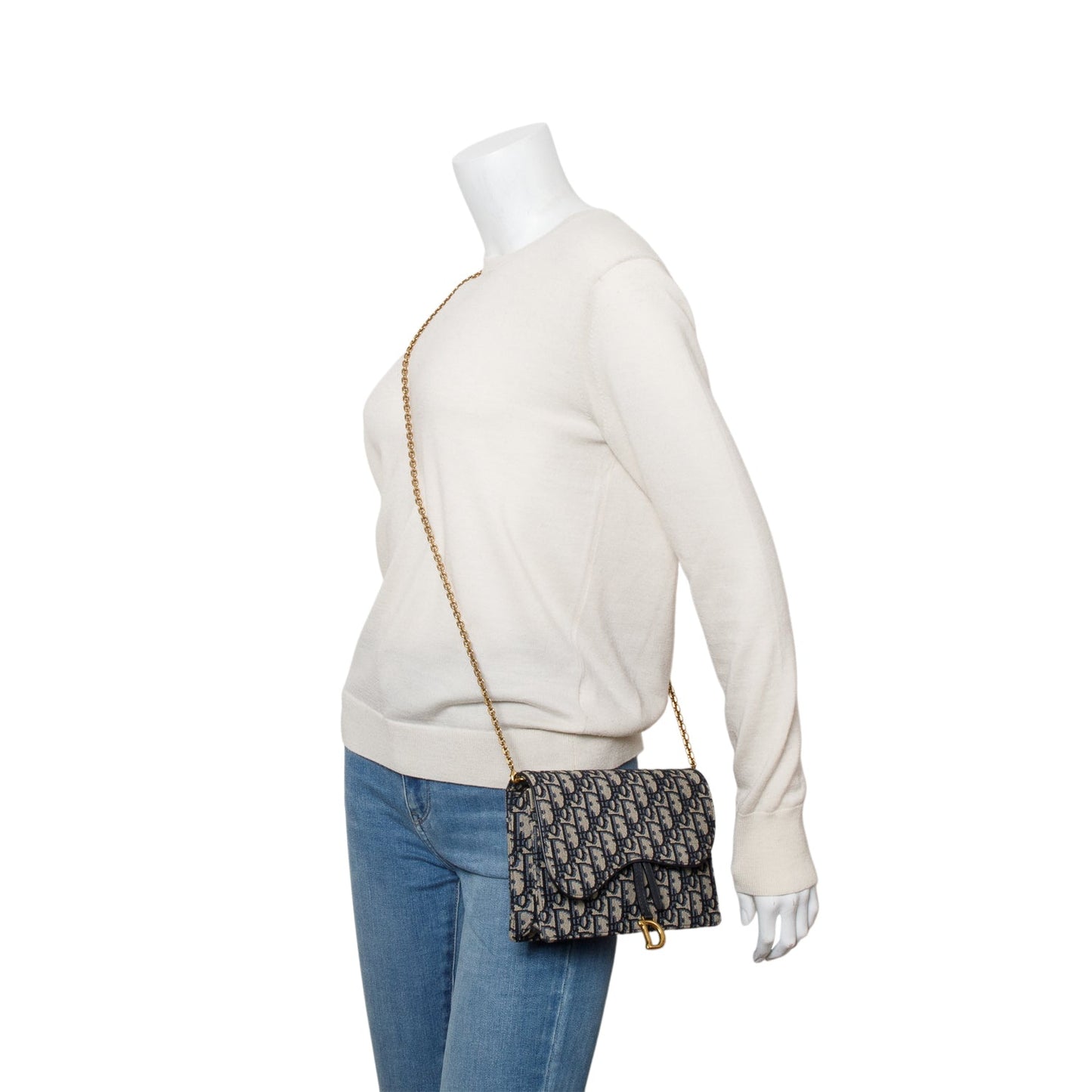 Christian Dior 2021 Blue Oblique Medium Saddle Pouch with Chain