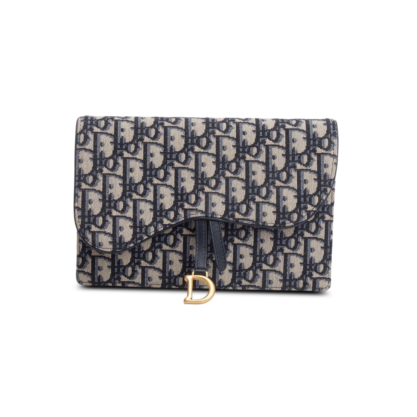 Christian Dior 2021 Blue Oblique Medium Saddle Pouch with Chain