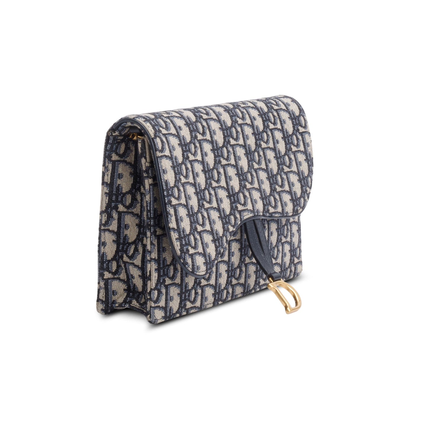 Christian Dior 2021 Blue Oblique Medium Saddle Pouch with Chain