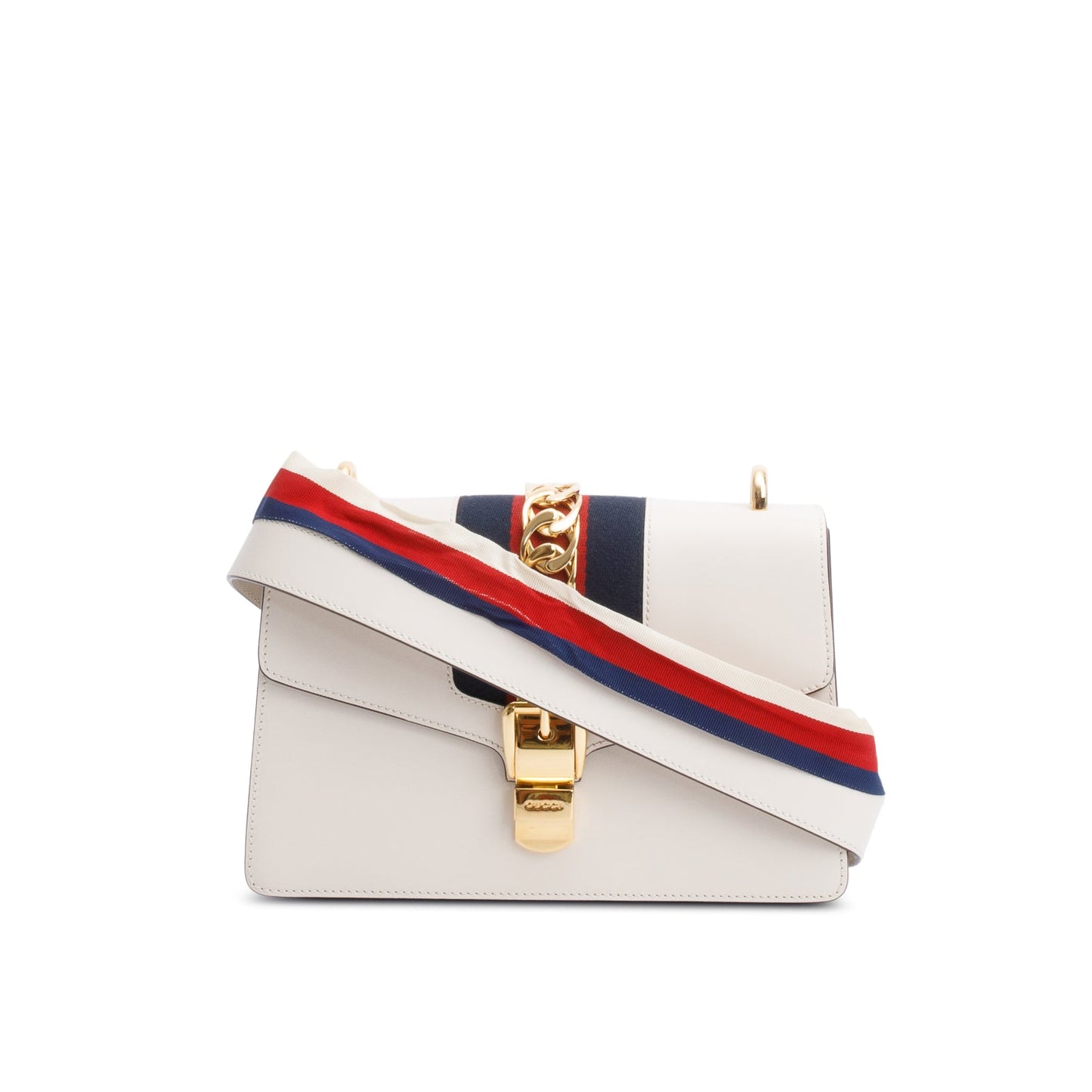 Gucci White Calfskin Leather Small Sylvie Shoulder Bag