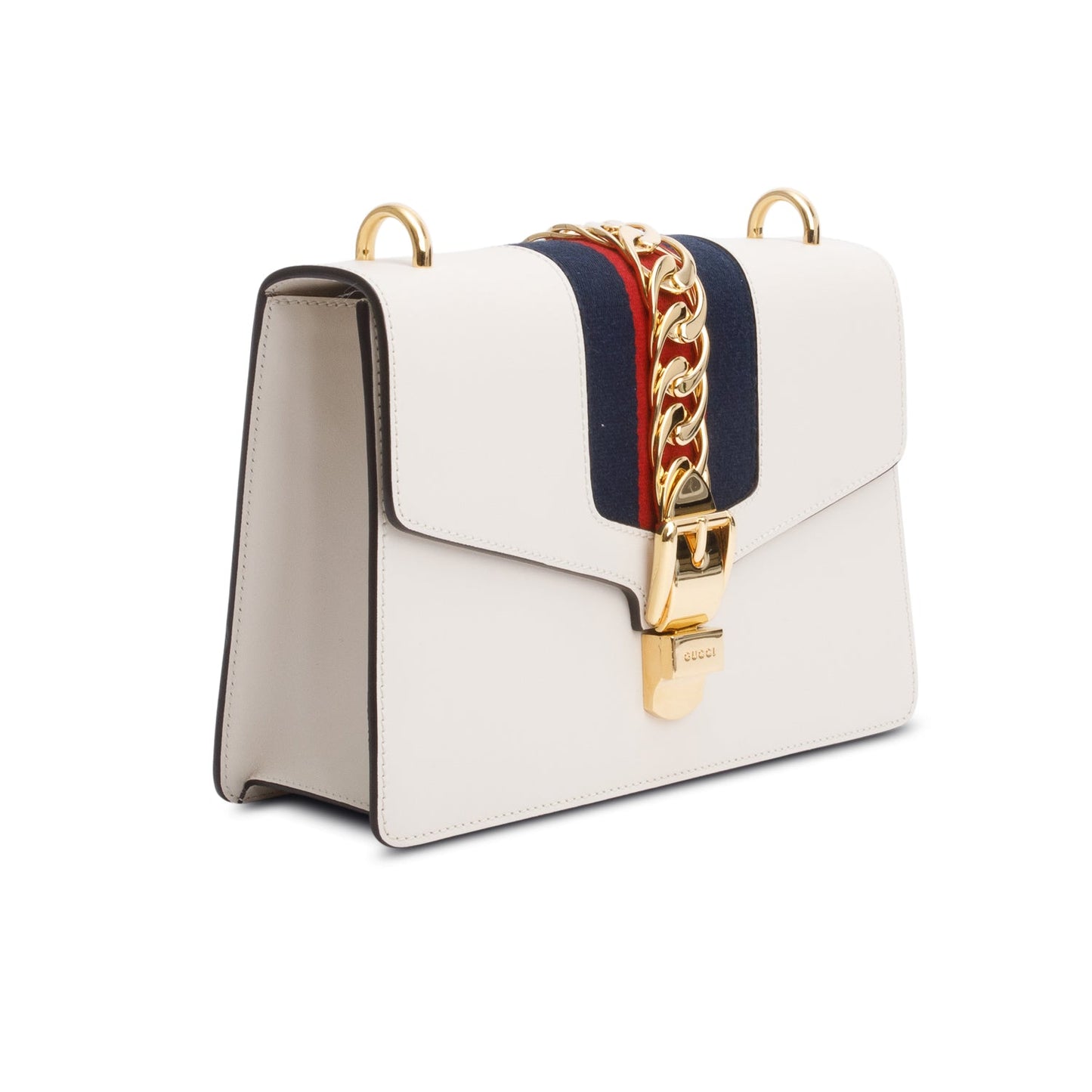 Gucci White Calfskin Leather Small Sylvie Shoulder Bag