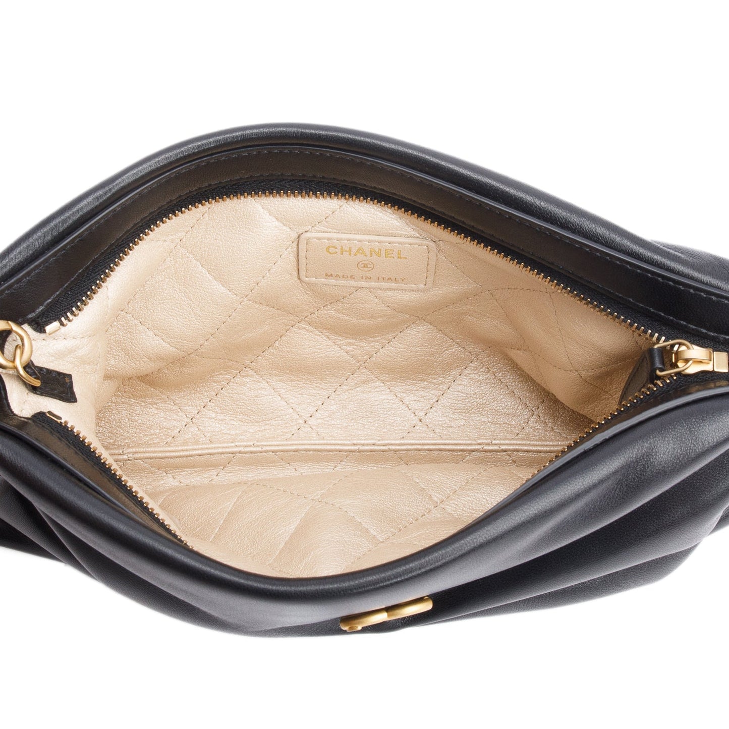 Chanel 2025 Black Shiny Lambskin Pearl Clutch