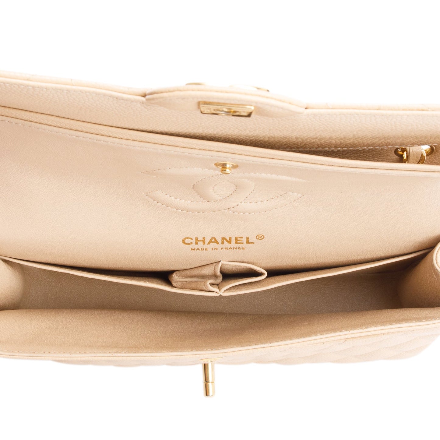 Chanel Beige Quilted Caviar Double Flap Bag