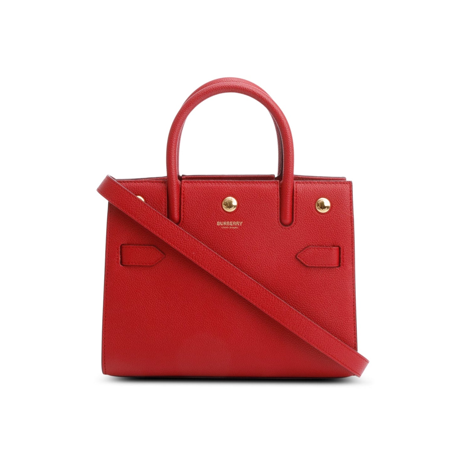 Burberry Red Grainy Calfskin Mini Title Top Handle Bag