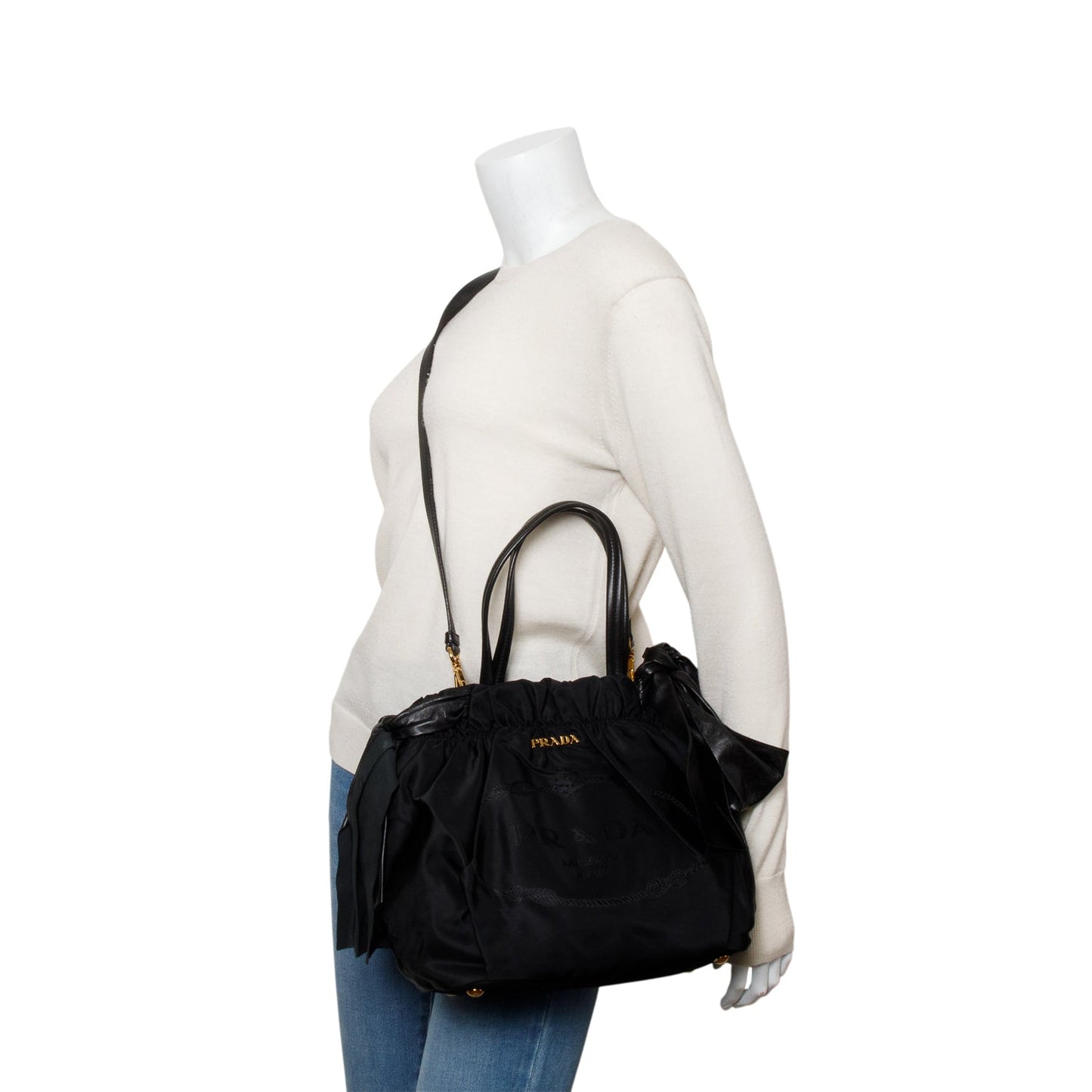 Prada Black Tessuto Bow Nylon Tote Bag