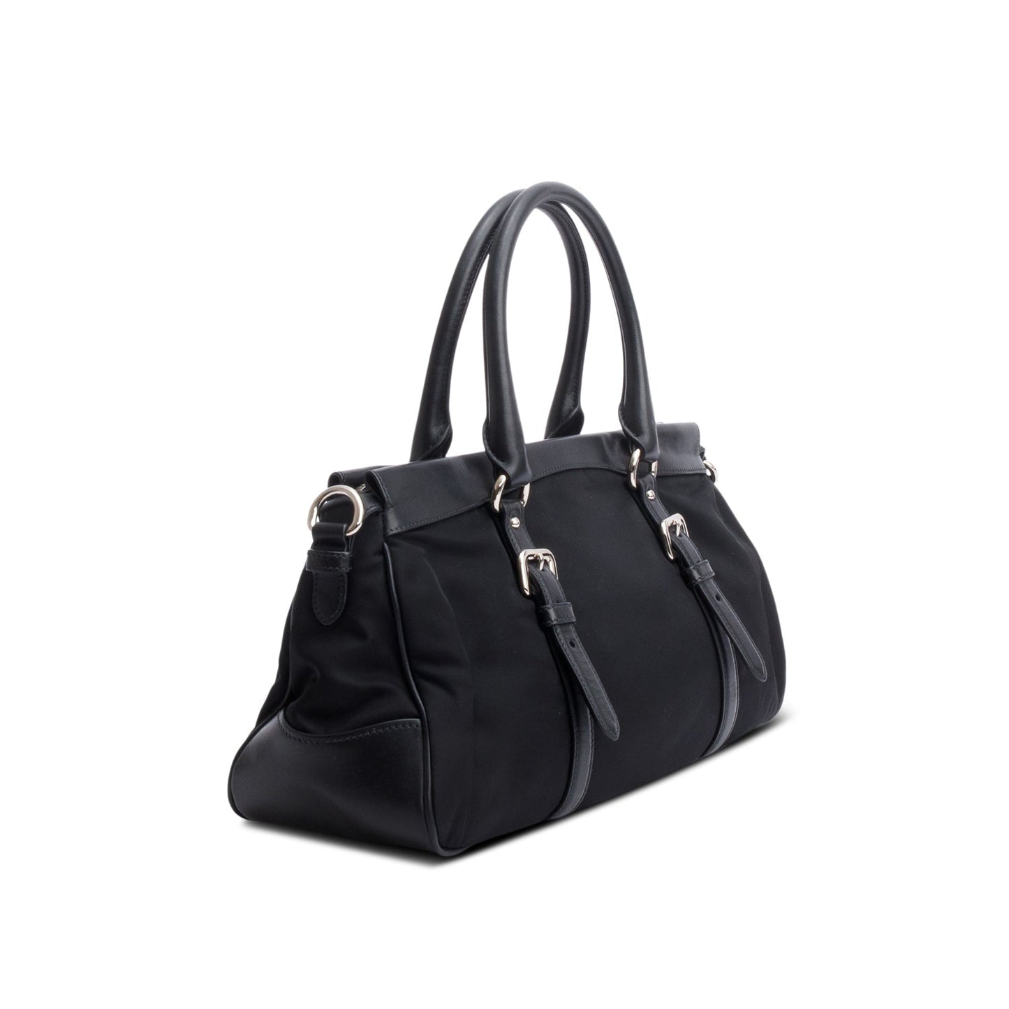 Prada Black Nylon Tessuto Solf Calf Tote