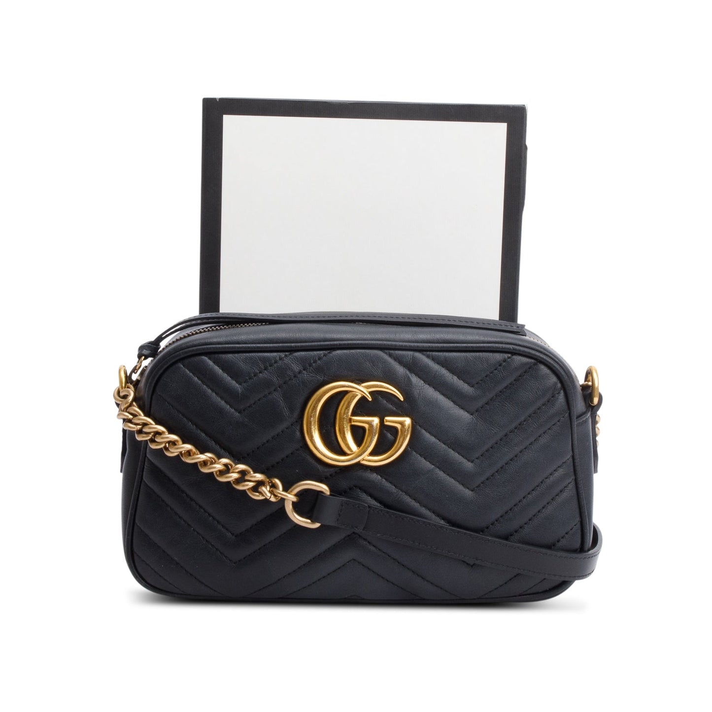 Gucci Black Matelasse Leather GG Marmont Small Camera Bag
