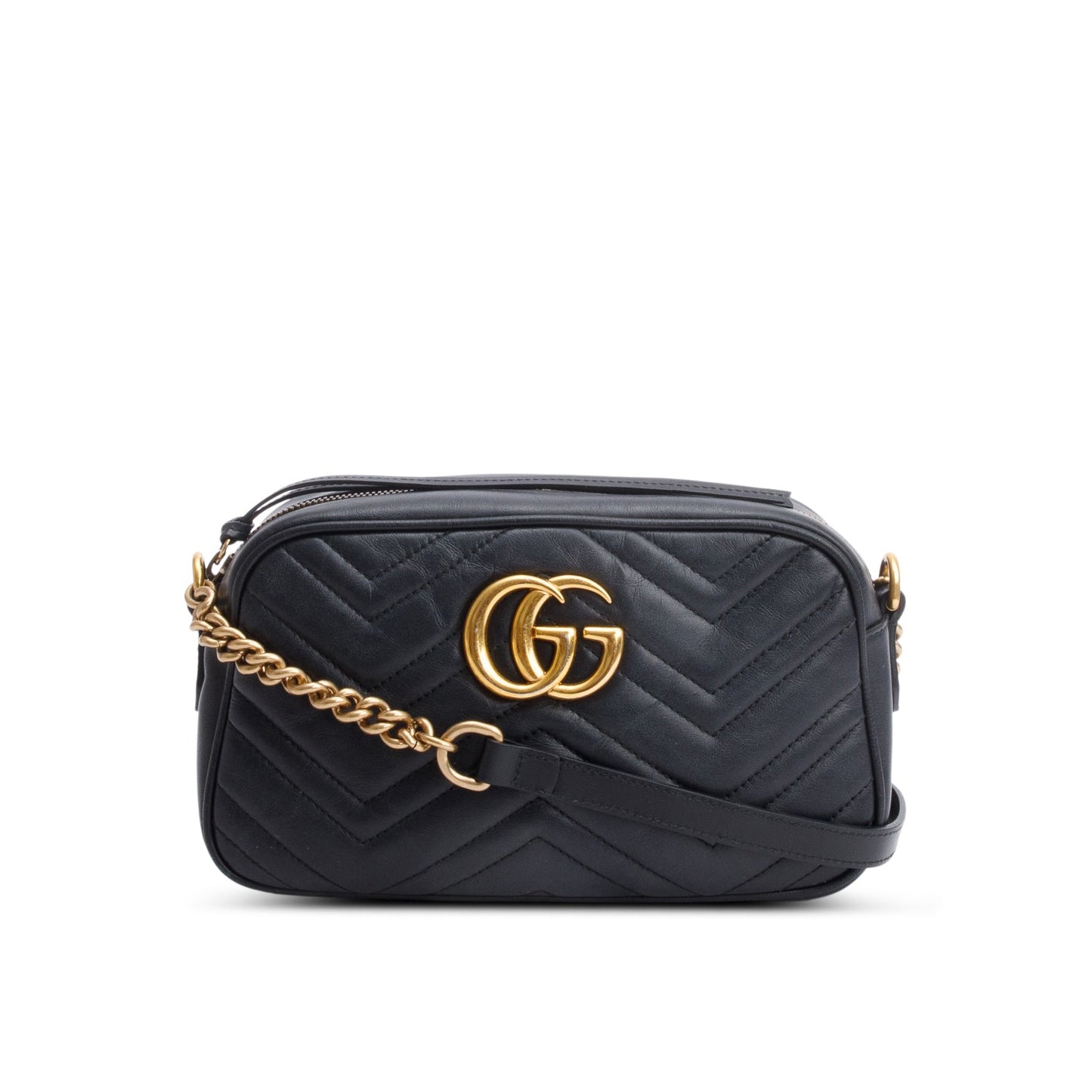 Gucci Black Matelasse Leather GG Marmont Small Camera Bag