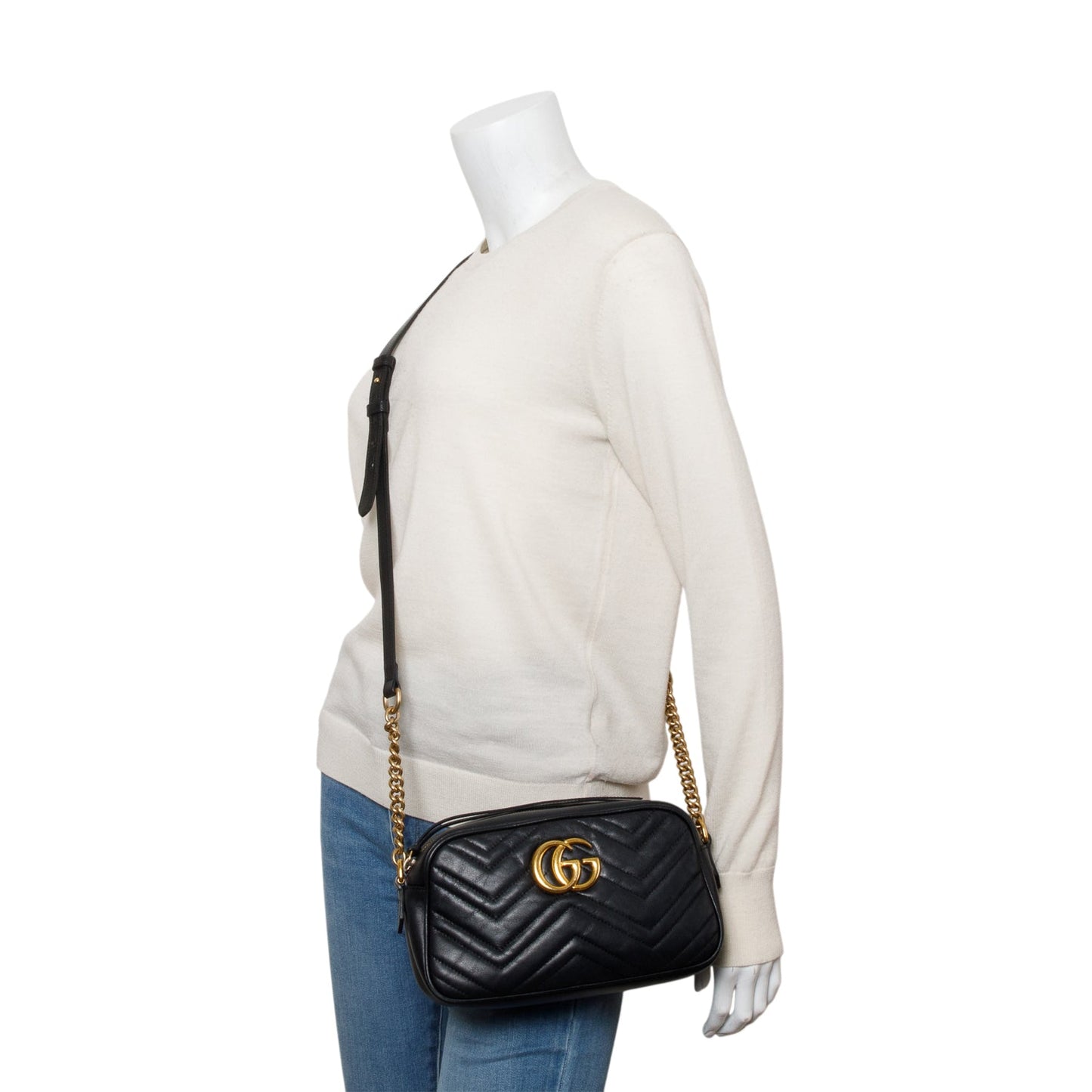 Gucci Black Matelasse Leather GG Marmont Small Camera Bag