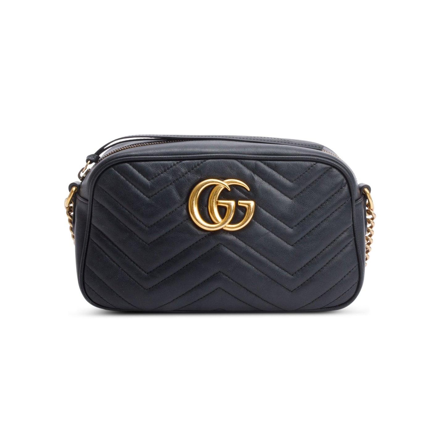 Gucci Black Matelasse Leather GG Marmont Small Camera Bag