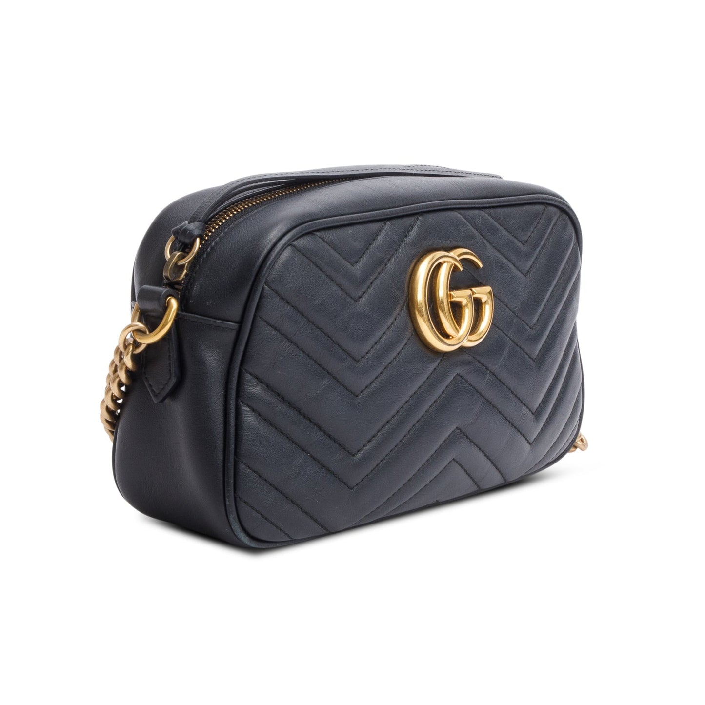 Gucci Black Matelasse Leather GG Marmont Small Camera Bag