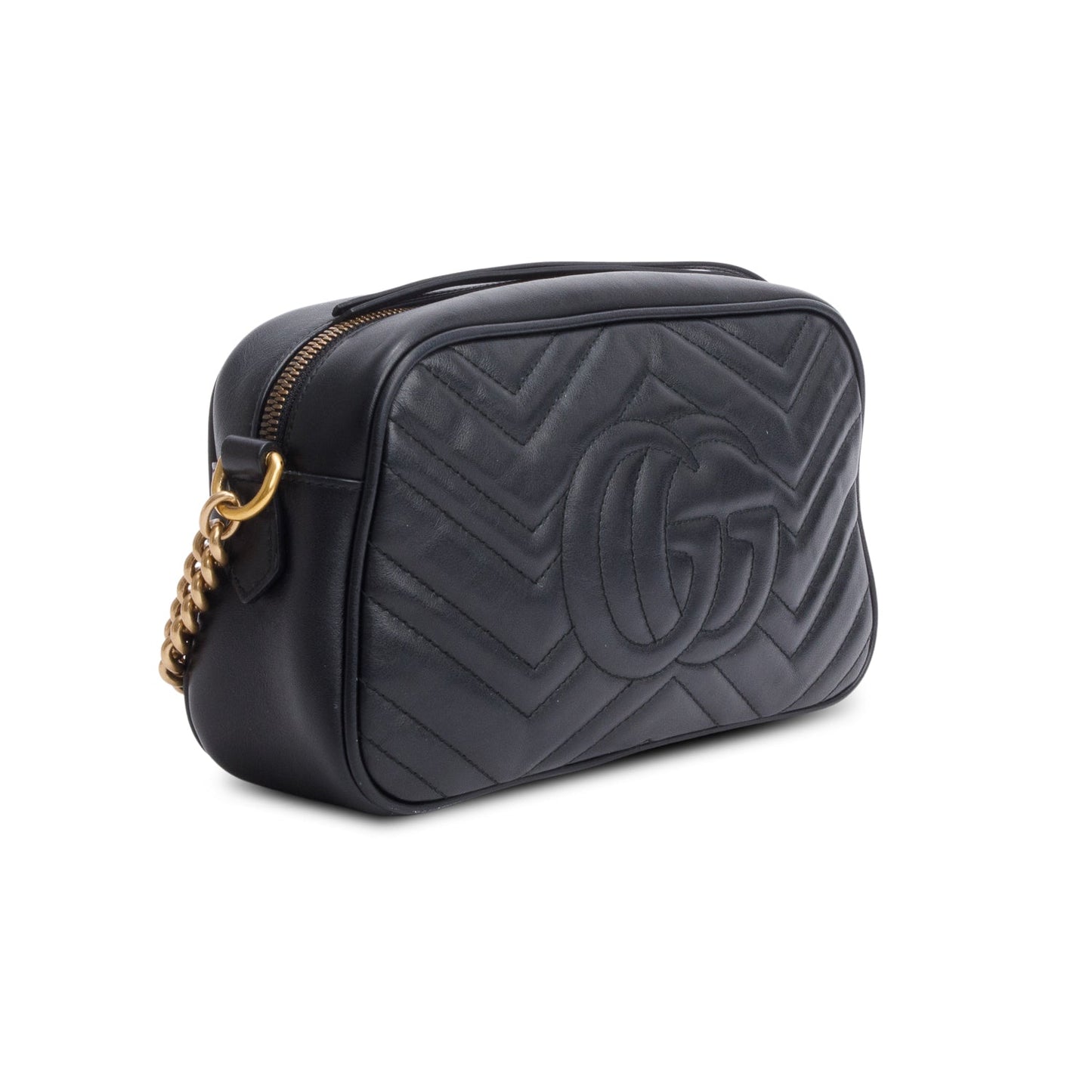 Gucci Black Matelasse Leather GG Marmont Small Camera Bag