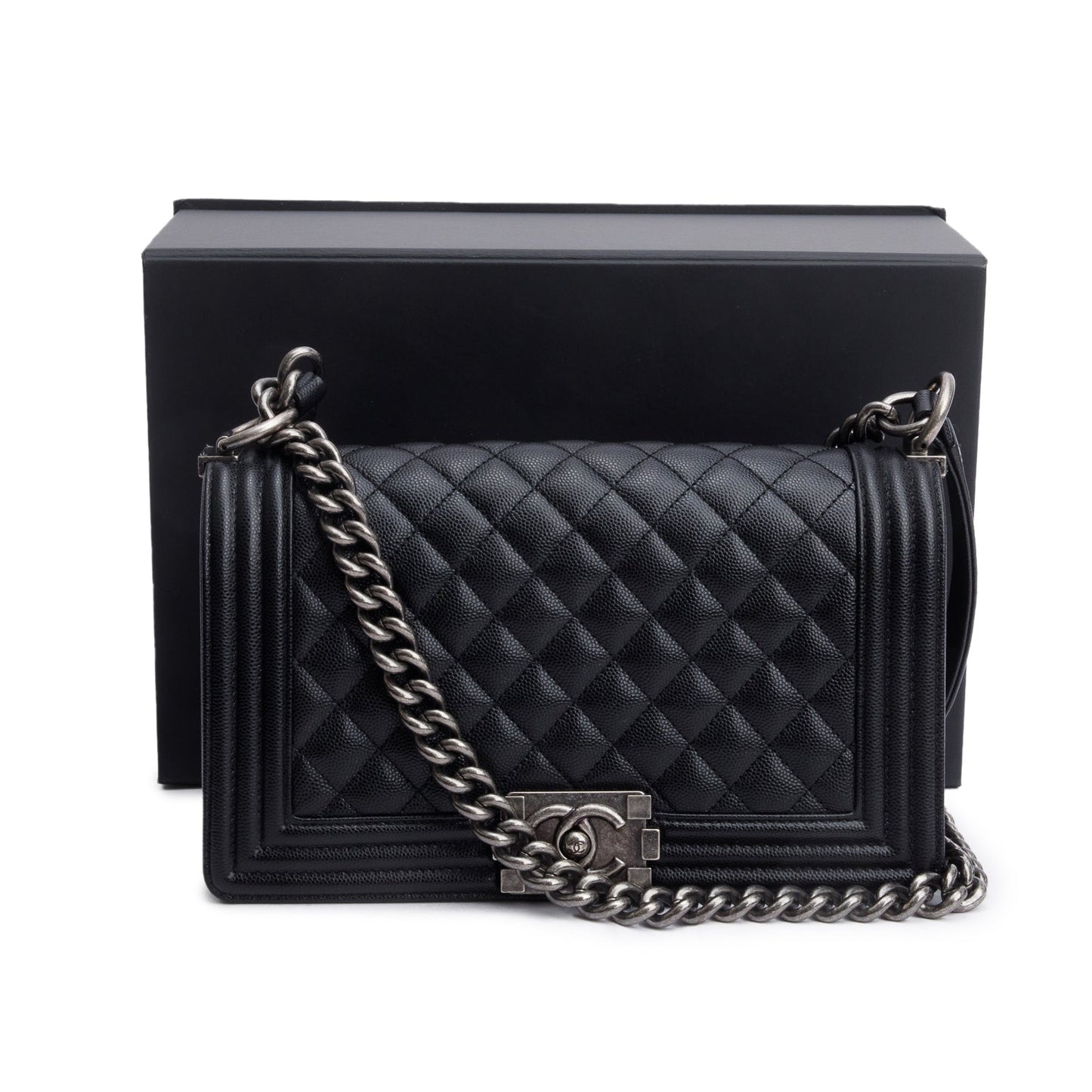 Chanel Black Caviar Quilted Medium Boy Bag