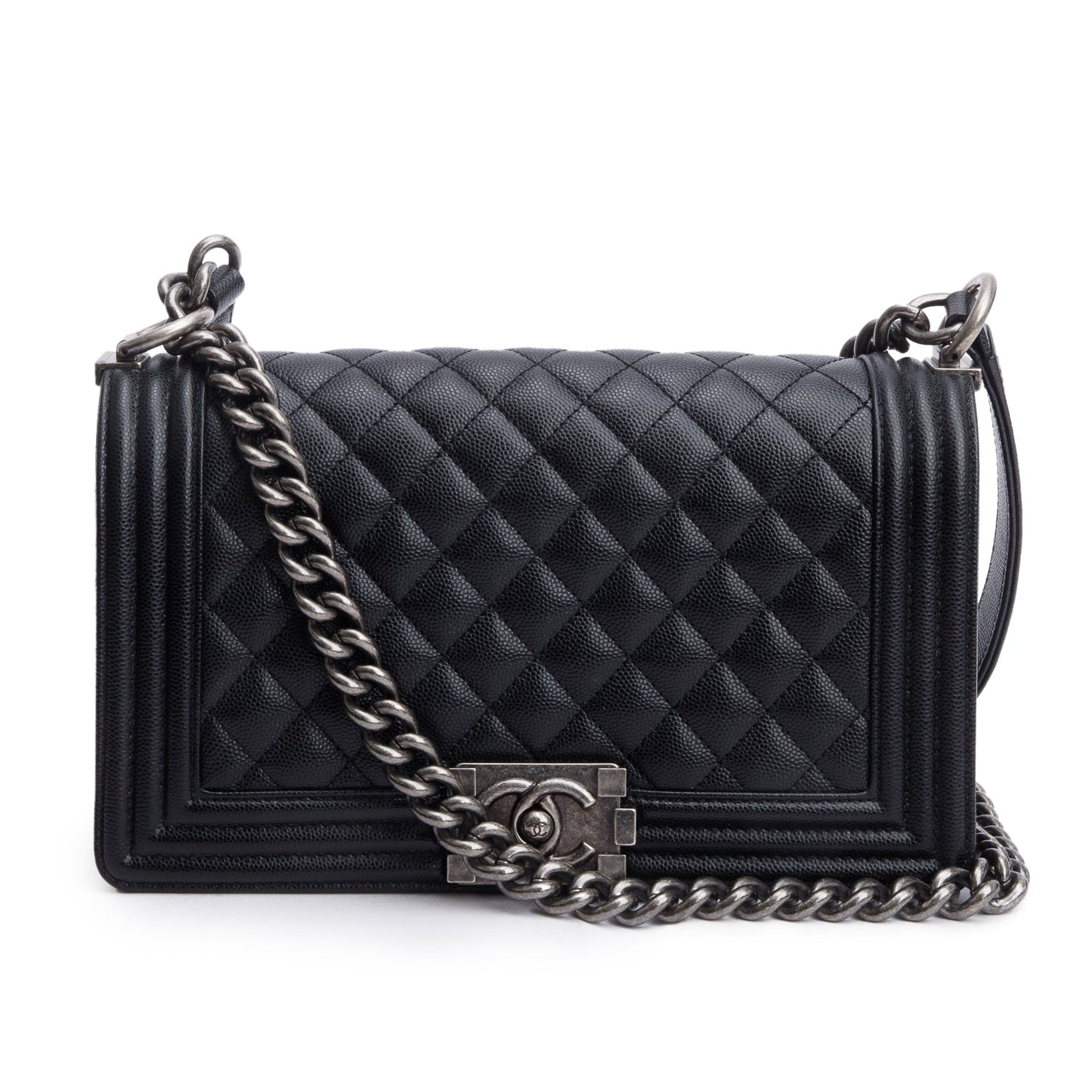 Chanel Black Caviar Quilted Medium Boy Bag