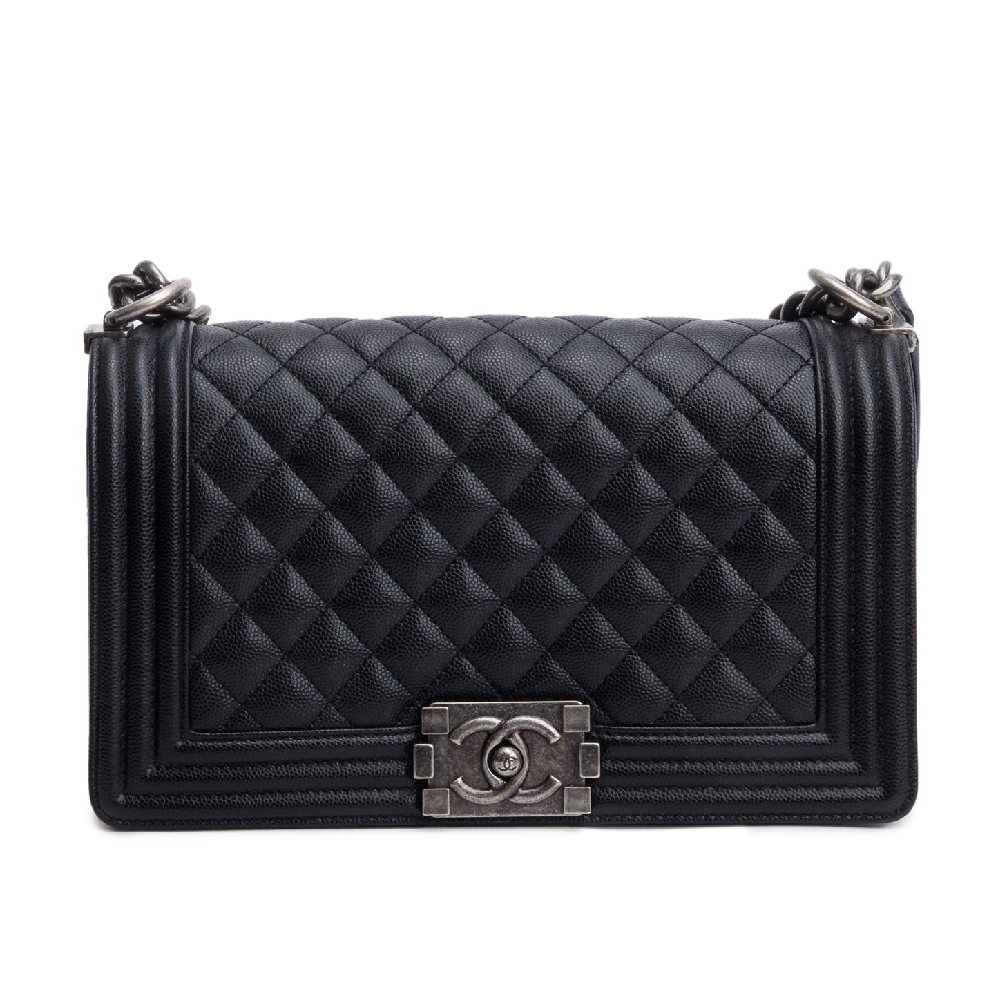 Chanel Black Caviar Quilted Medium Boy Bag