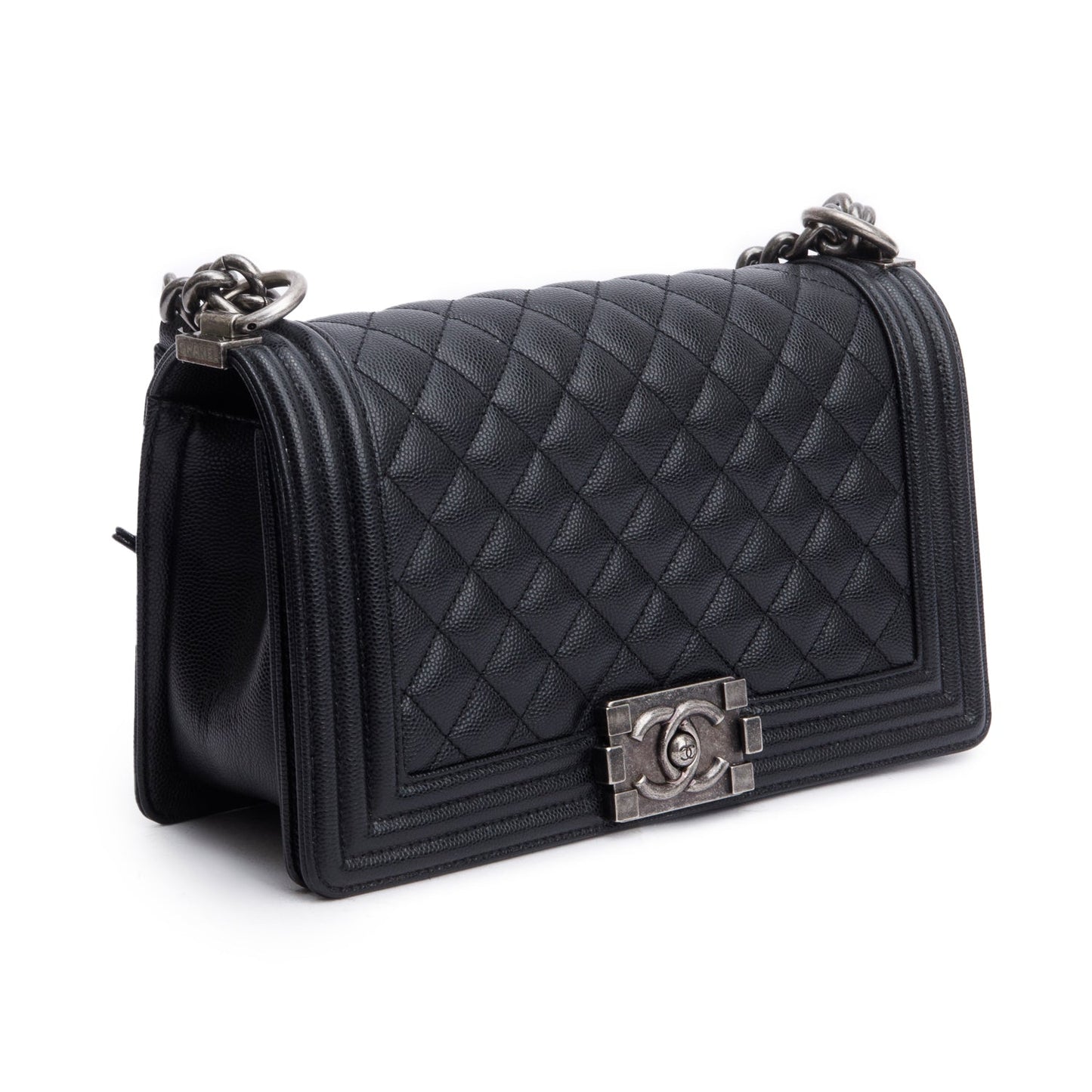 Chanel Black Caviar Quilted Medium Boy Bag