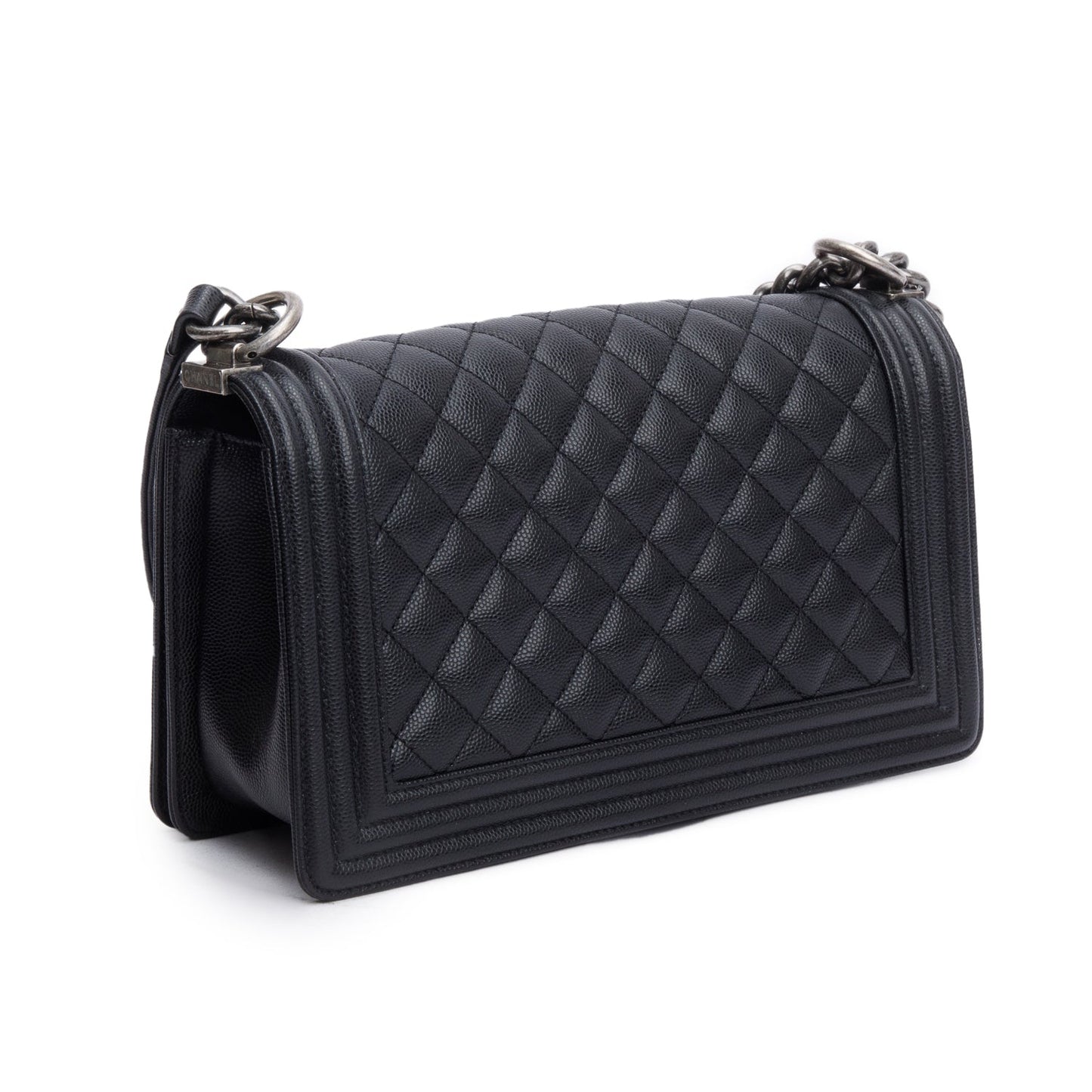 Chanel Black Caviar Quilted Medium Boy Bag