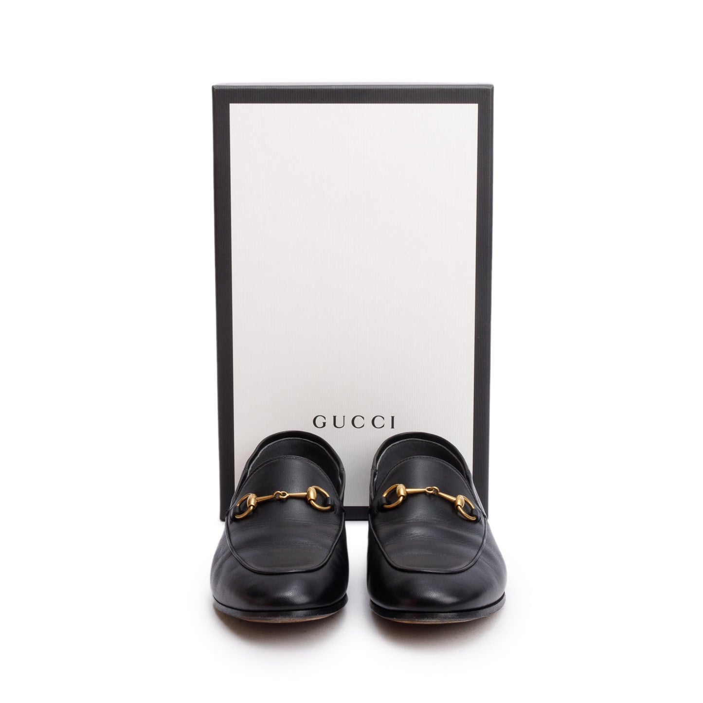 Gucci Black Calfskin Leather Horsebit Accent Loafers, Size 38