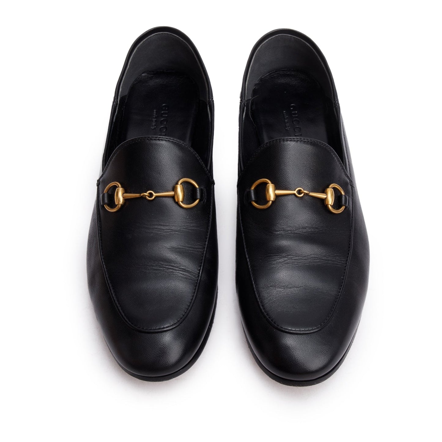 Gucci Black Calfskin Leather Horsebit Accent Loafers, Size 38