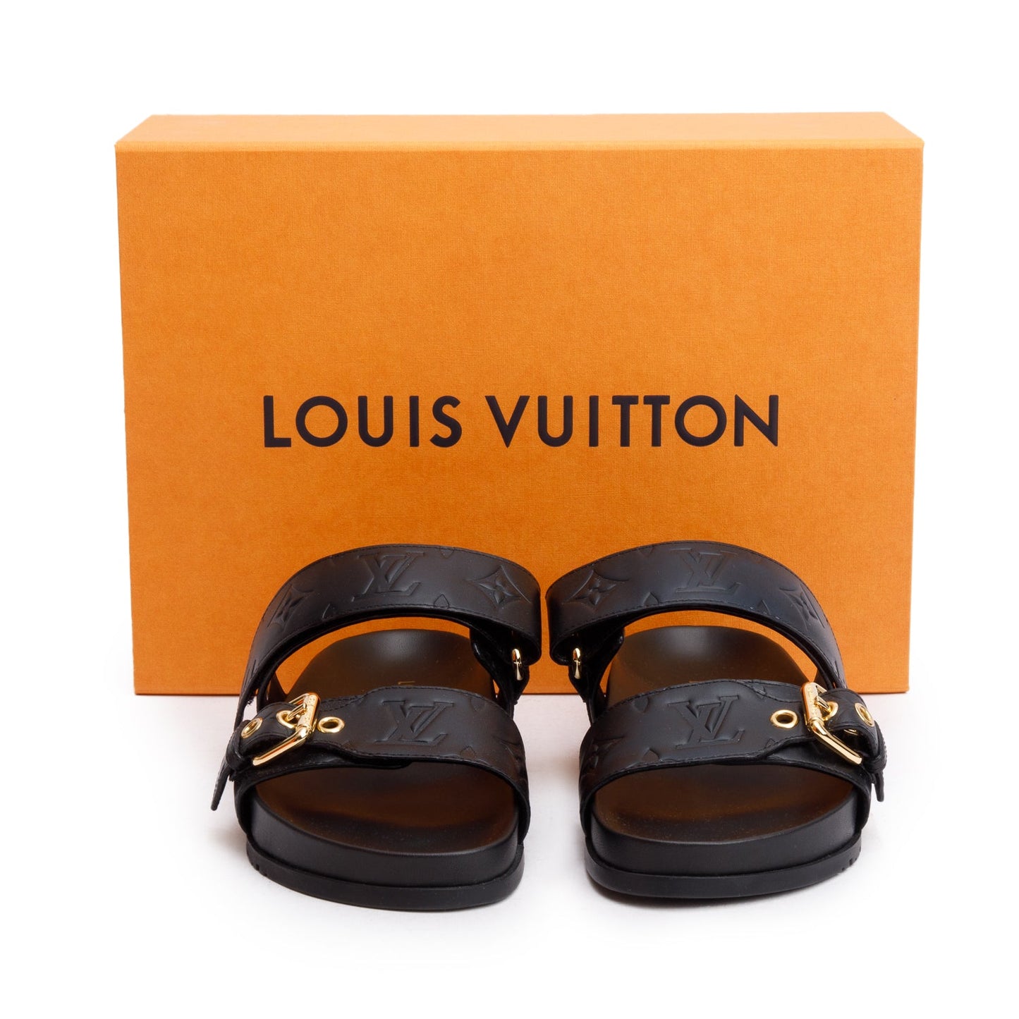 Louis Vuitton 2023 Black Monogram Embossed Leather Bom Dia Comfort Mule, Size 36