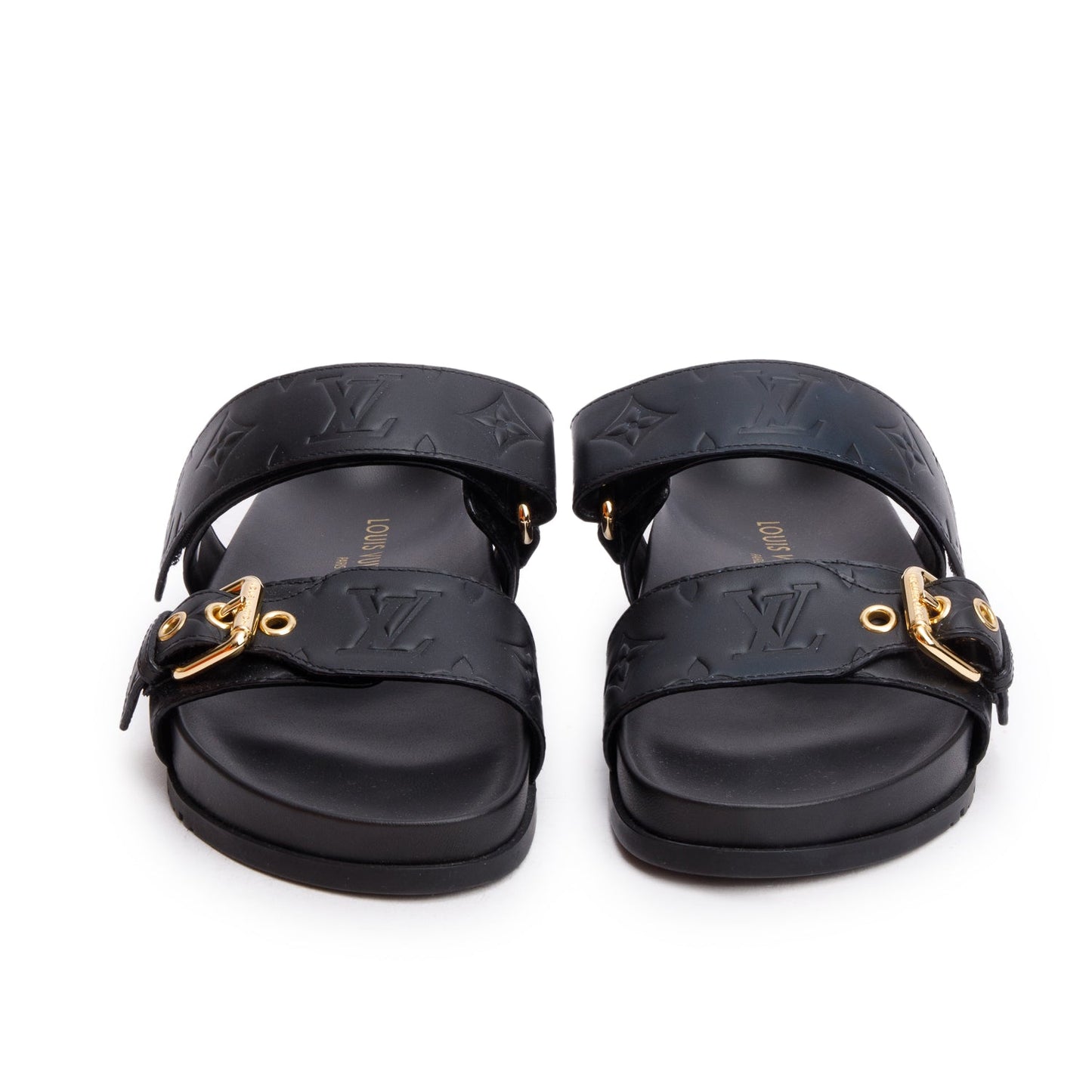 Louis Vuitton 2023 Black Monogram Embossed Leather Bom Dia Comfort Mule, Size 36