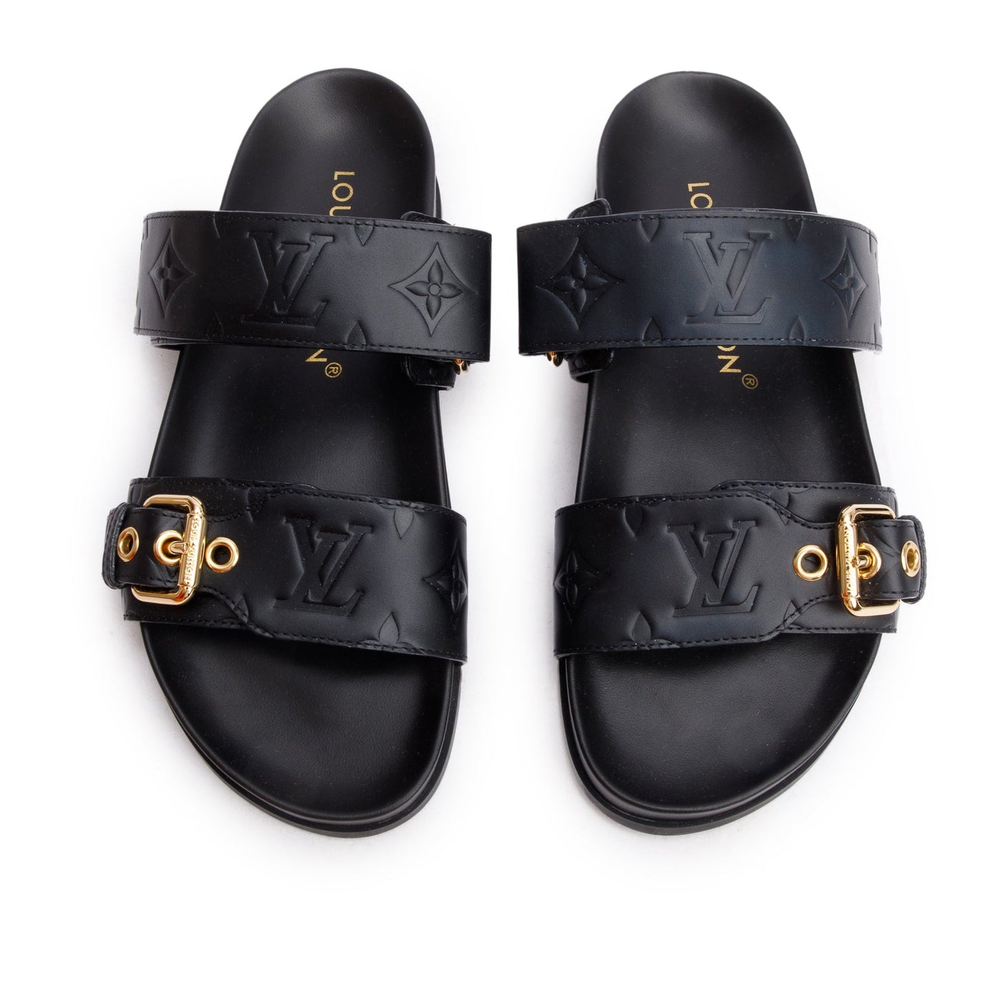 Louis Vuitton 2023 Black Monogram Embossed Leather Bom Dia Comfort Mule, Size 36