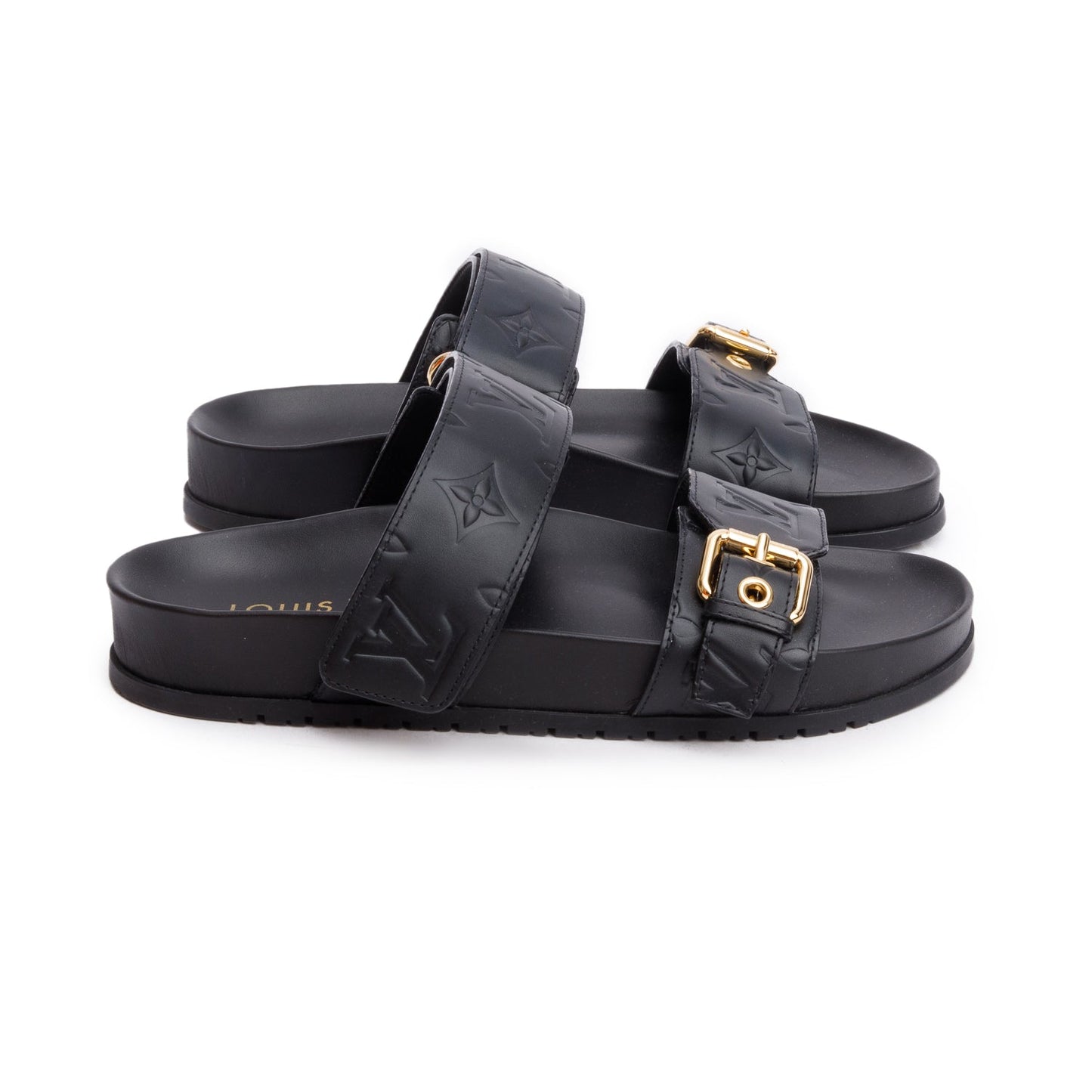 Louis Vuitton 2023 Black Monogram Embossed Leather Bom Dia Comfort Mule, Size 36