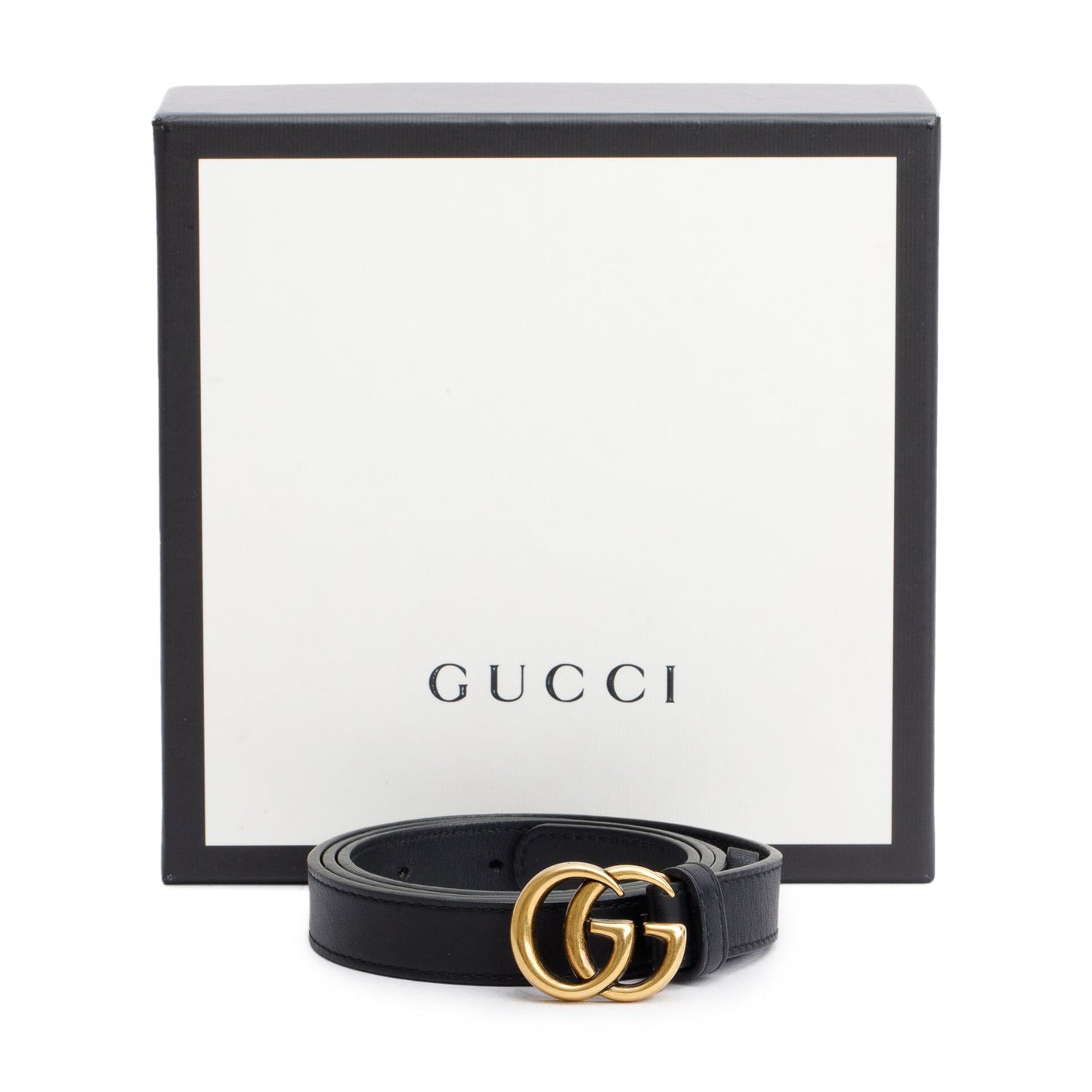 Gucci Black Leather GG Marmont Thin Belt, 85 34