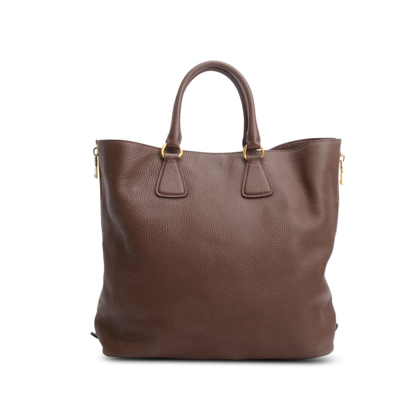 Prada Brown Vitello Daino Leather Side Zip Shopping Tote