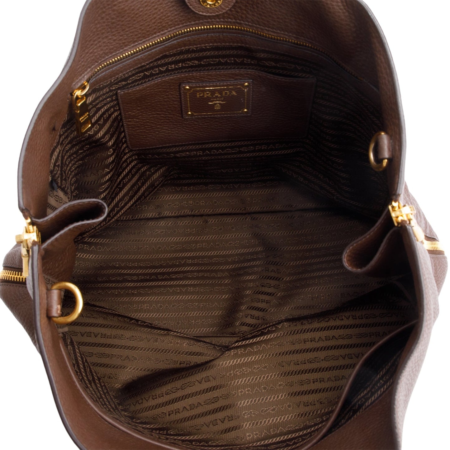 Prada Brown Vitello Daino Leather Side Zip Shopping Tote