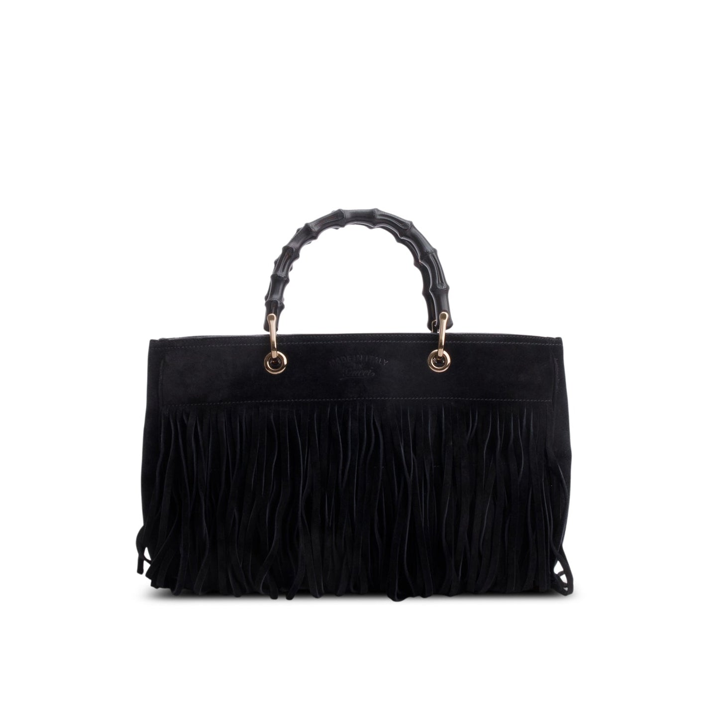 Gucci Black Suede Bamboo Fringe Medium Shopper Tote